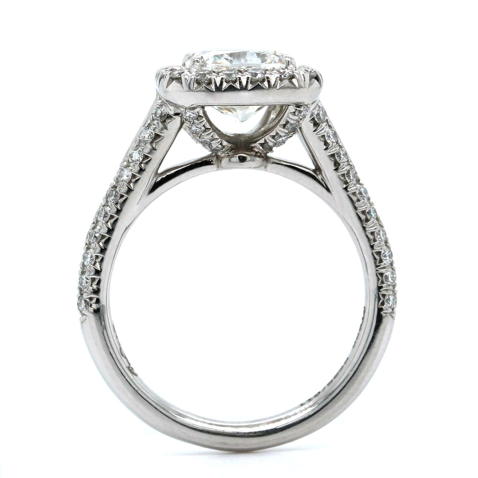 Platinum Cushion Cut Diamond with Diamond Halo Engagement Ring - Image 3