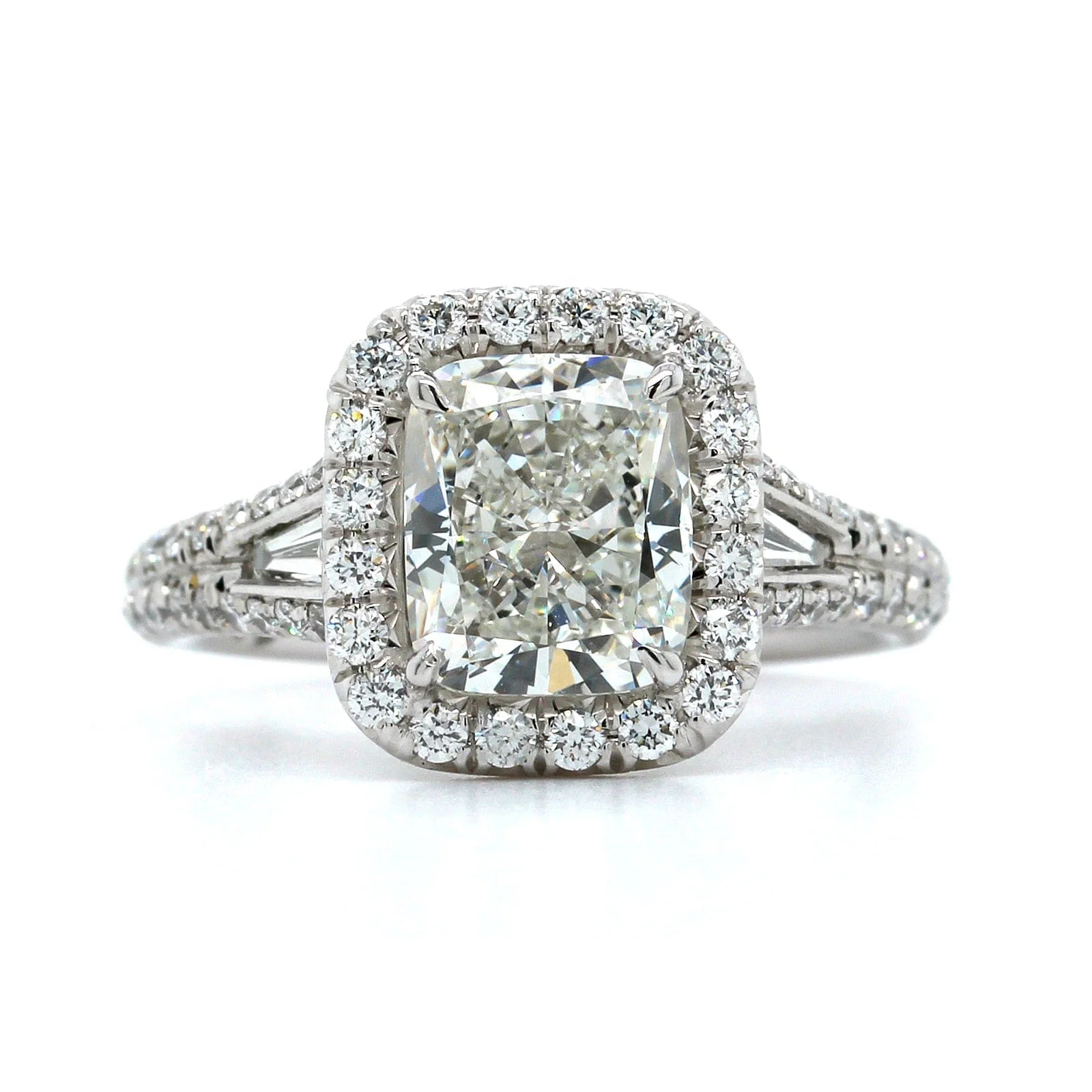 Platinum Cushion Cut Diamond with Diamond Halo Engagement Ring - Image 5