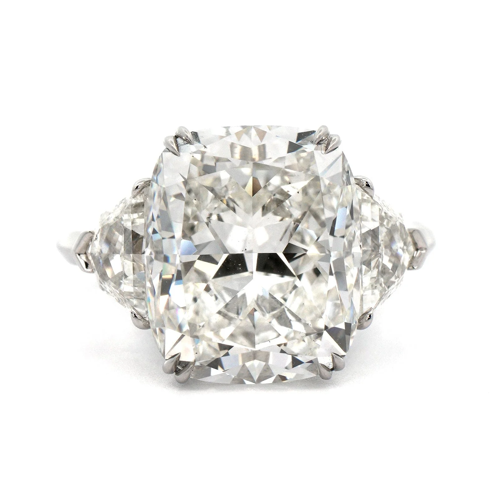 Platinum 3 Stone Cushion Cut Diamond Engagement Ring - Image 5