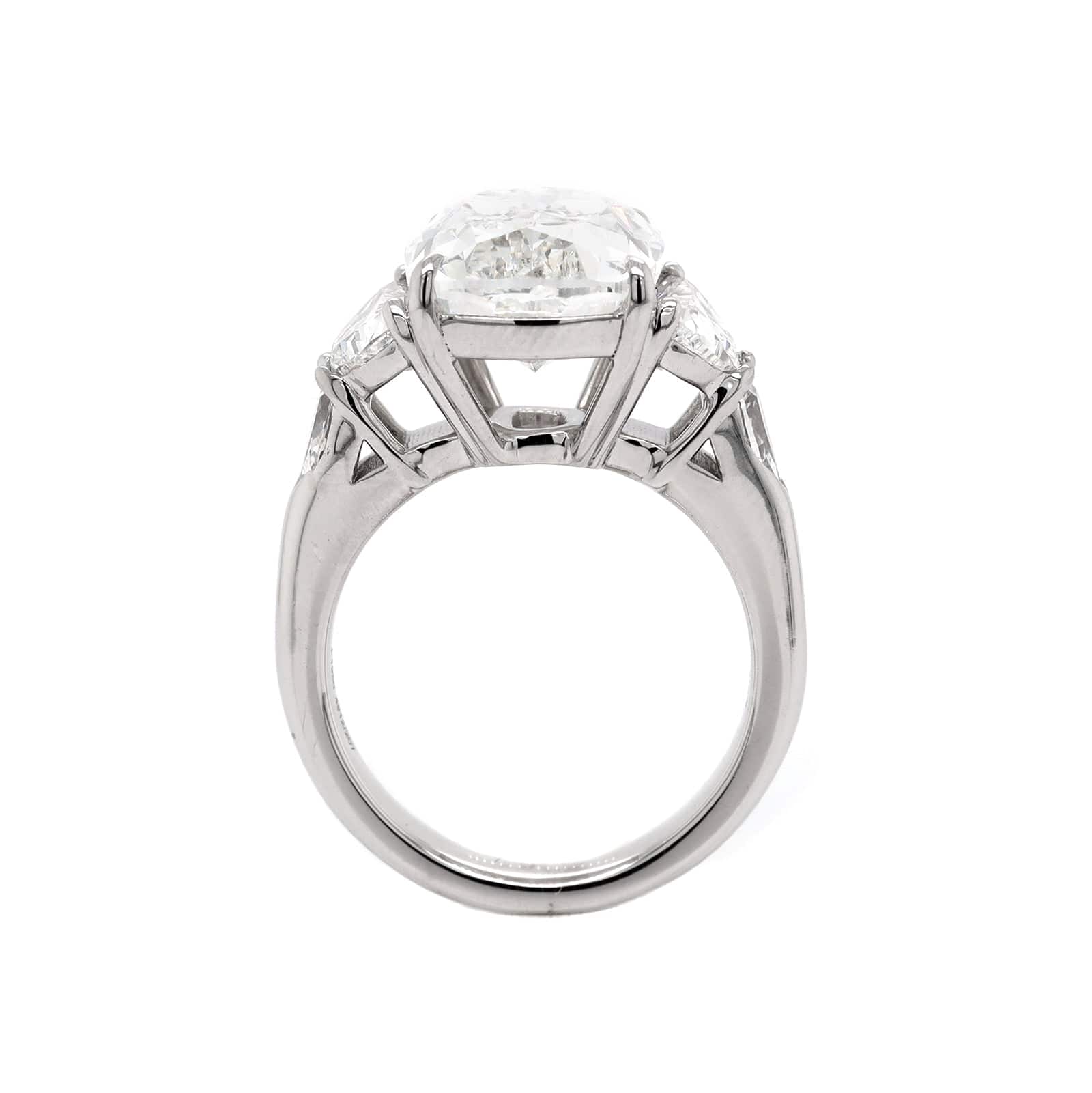 Platinum Cushion Diamond with Half Moon and Shield Sides Engagement Ring - Image 2