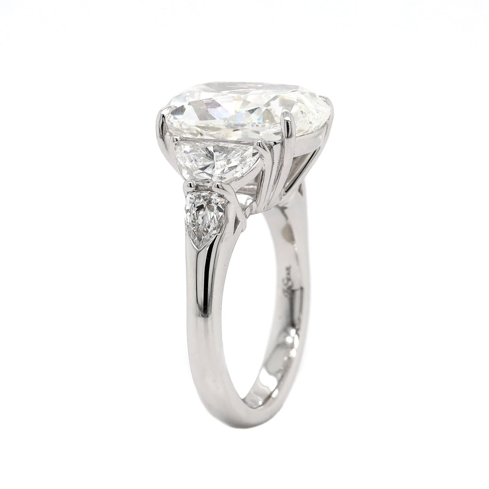Platinum Cushion Diamond with Half Moon and Shield Sides Engagement Ring - Image 3