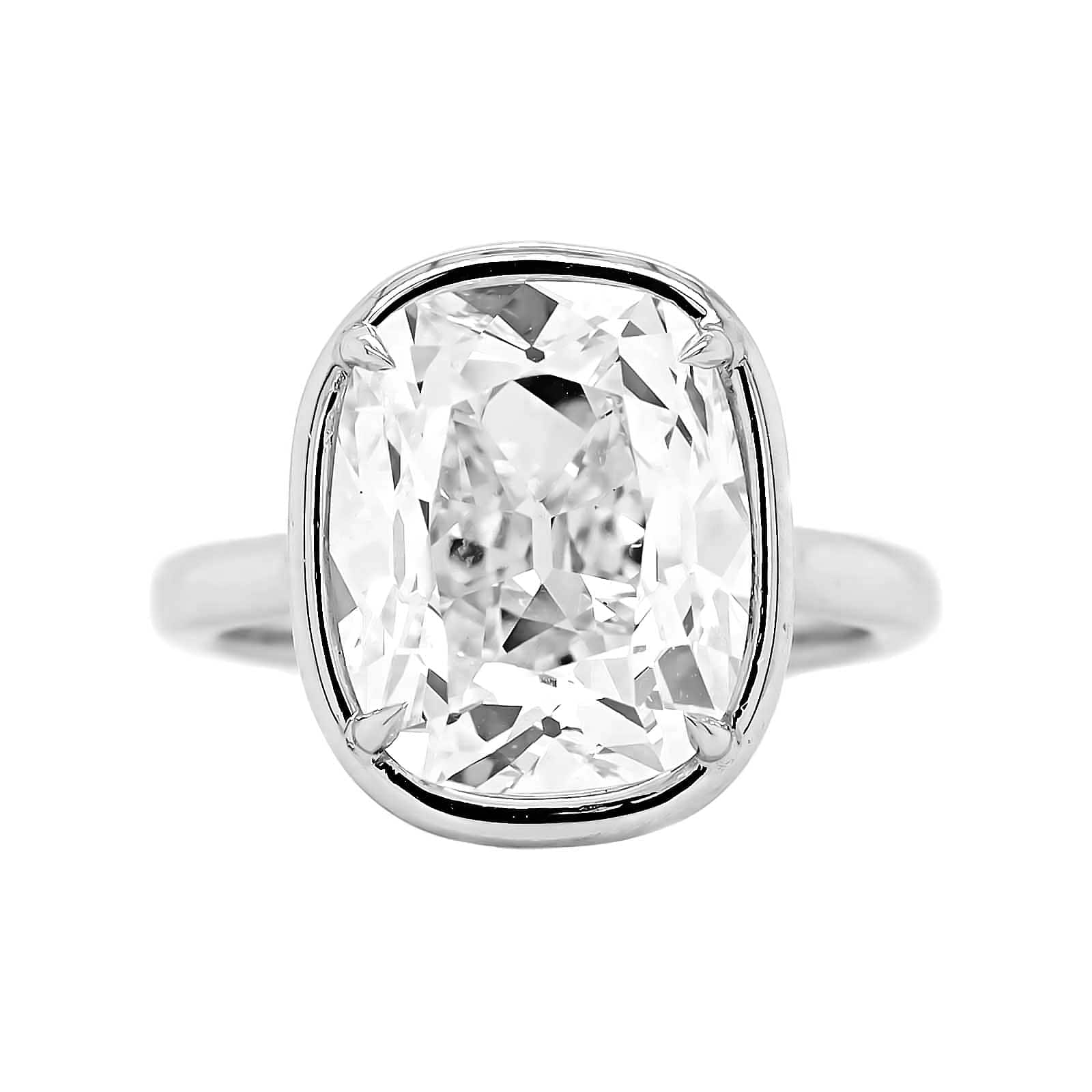 Platinum Bezel Set Cushion Cut Diamond Engagement Ring