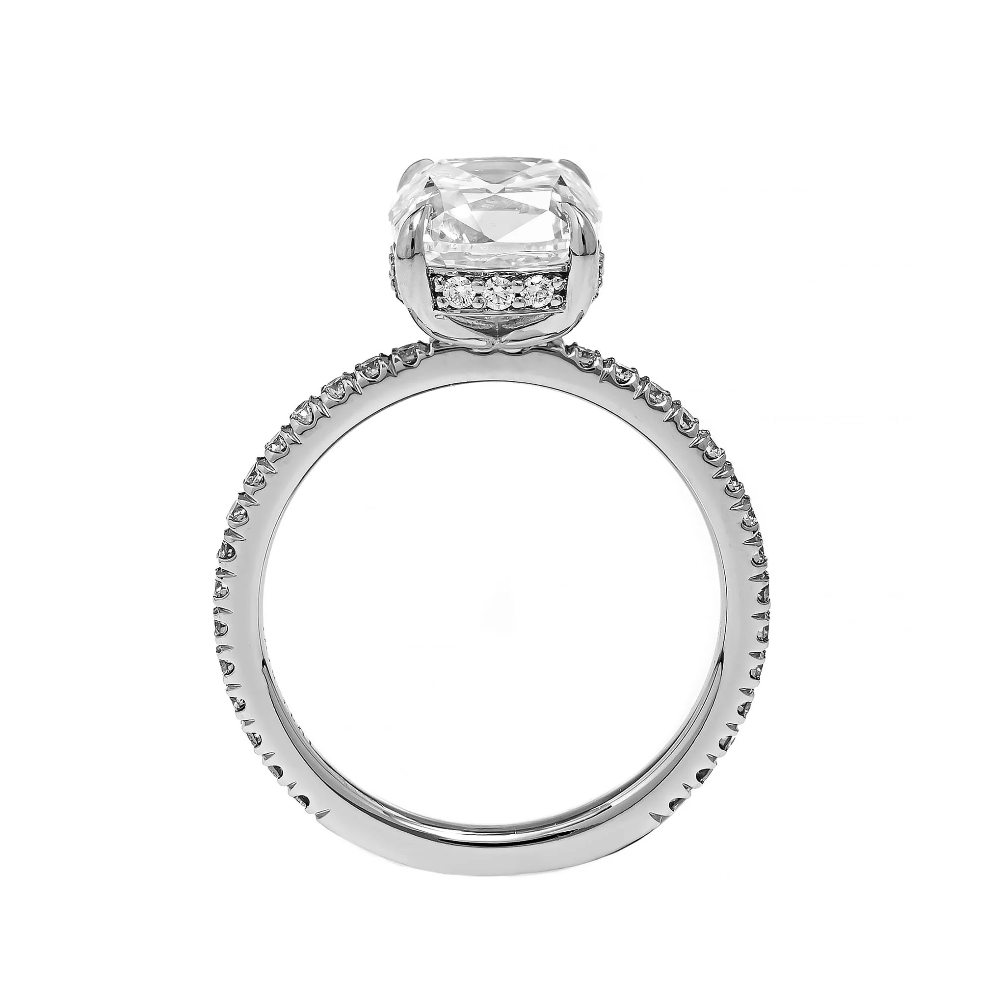 Platinum Cushion Cut Diamond and Hidden Halo Engagement Ring - Image 3