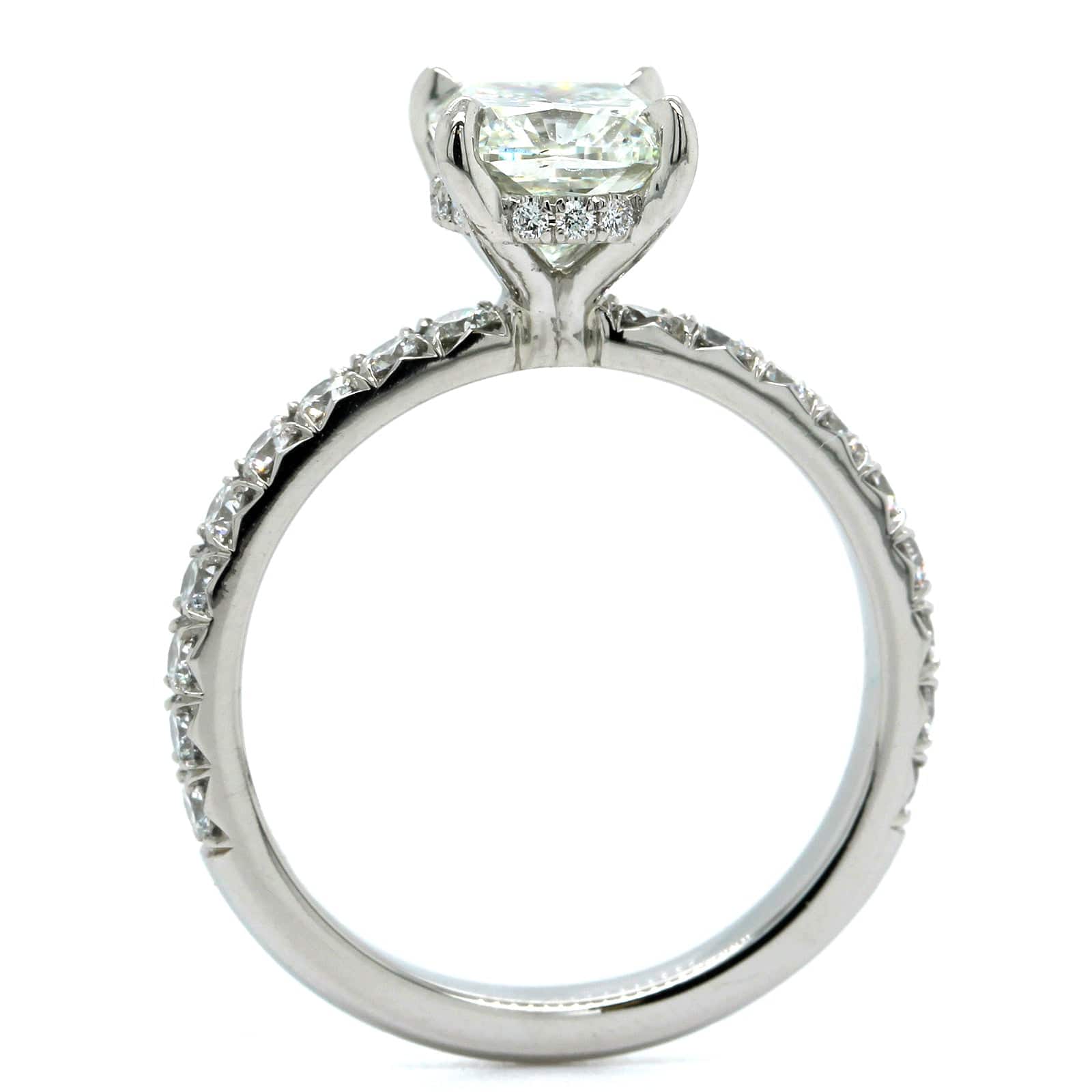 Platinum Cushion Cut Diamond with Hidden Halo Diamond Engagement Ring - Image 3