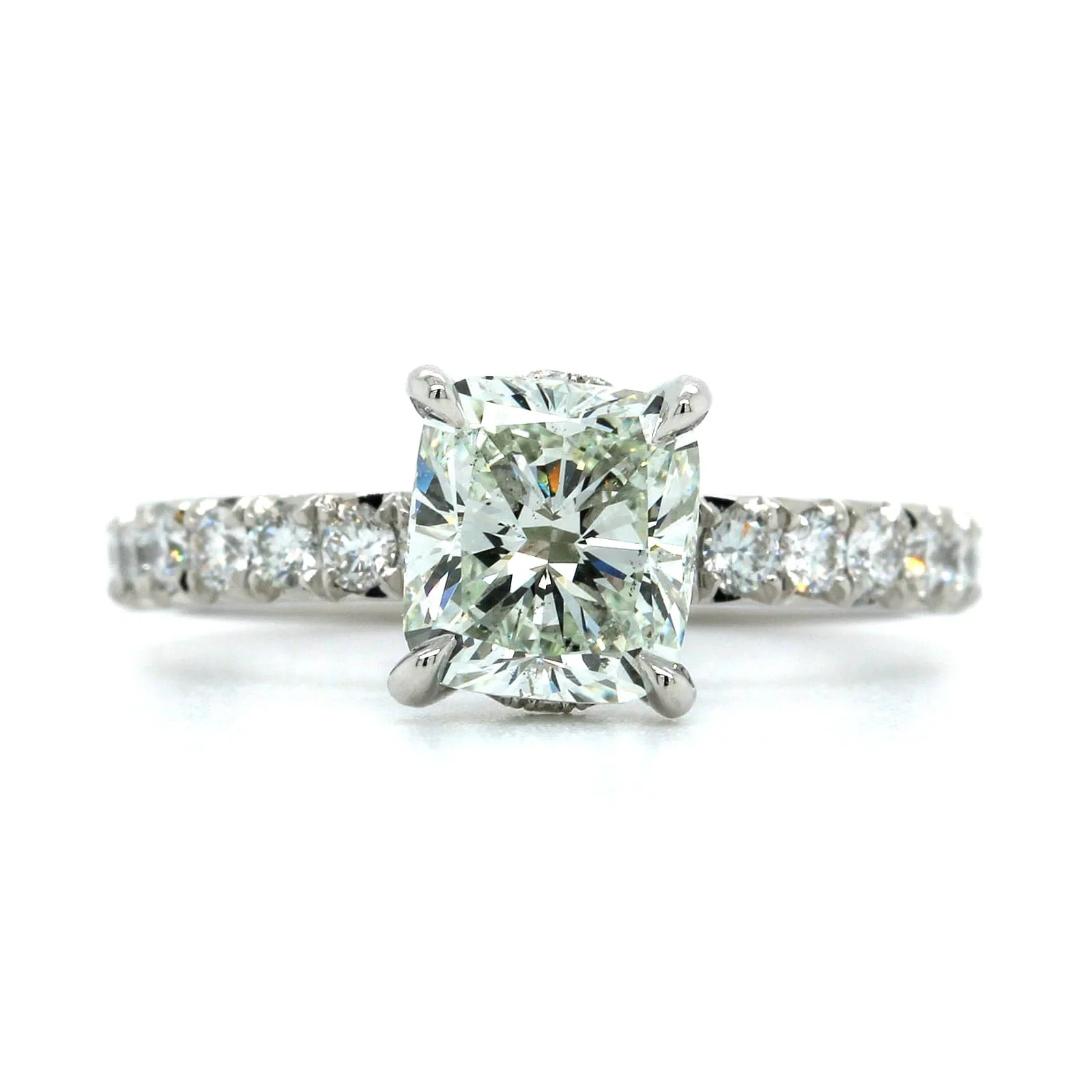 Platinum Cushion Cut Diamond with Hidden Halo Diamond Engagement Ring - Image 4