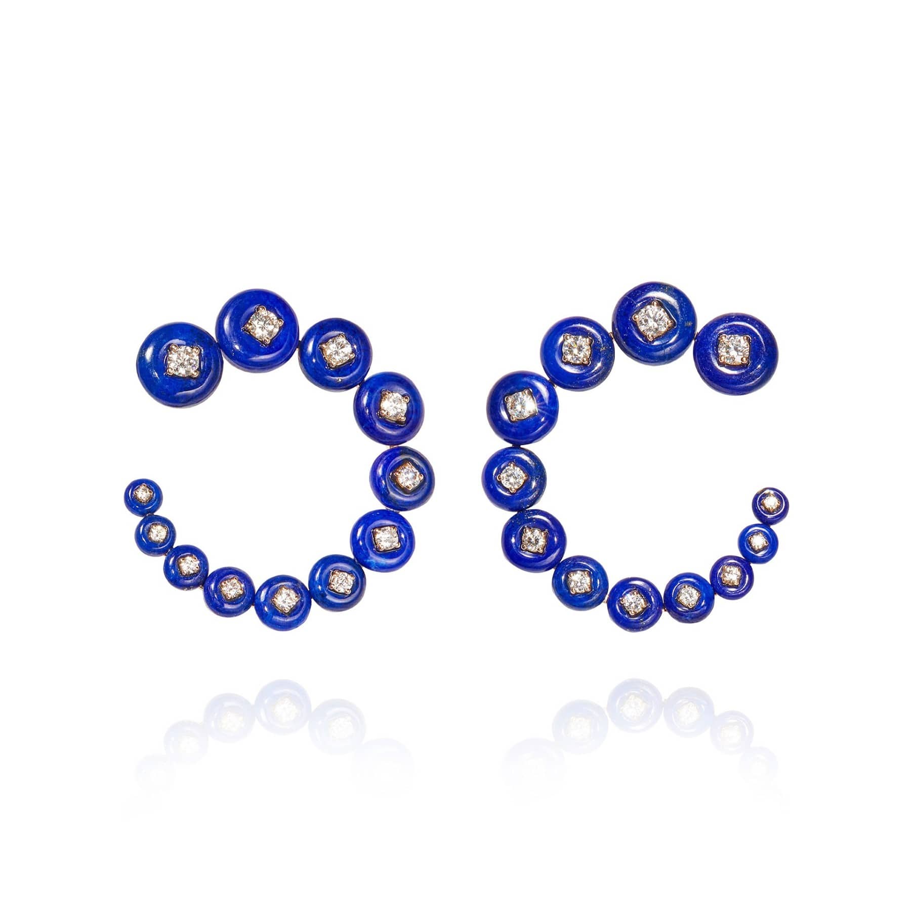 Fernando Jorge 18K Rose Gold Lapis and Diamond Large Circle Earrings
