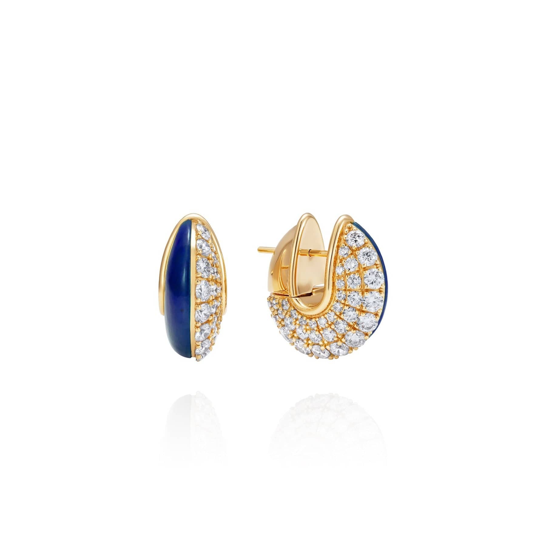Fernando Jorge 18K Yellow Gold Diamond and Lapis Fluid Huggie Earrings