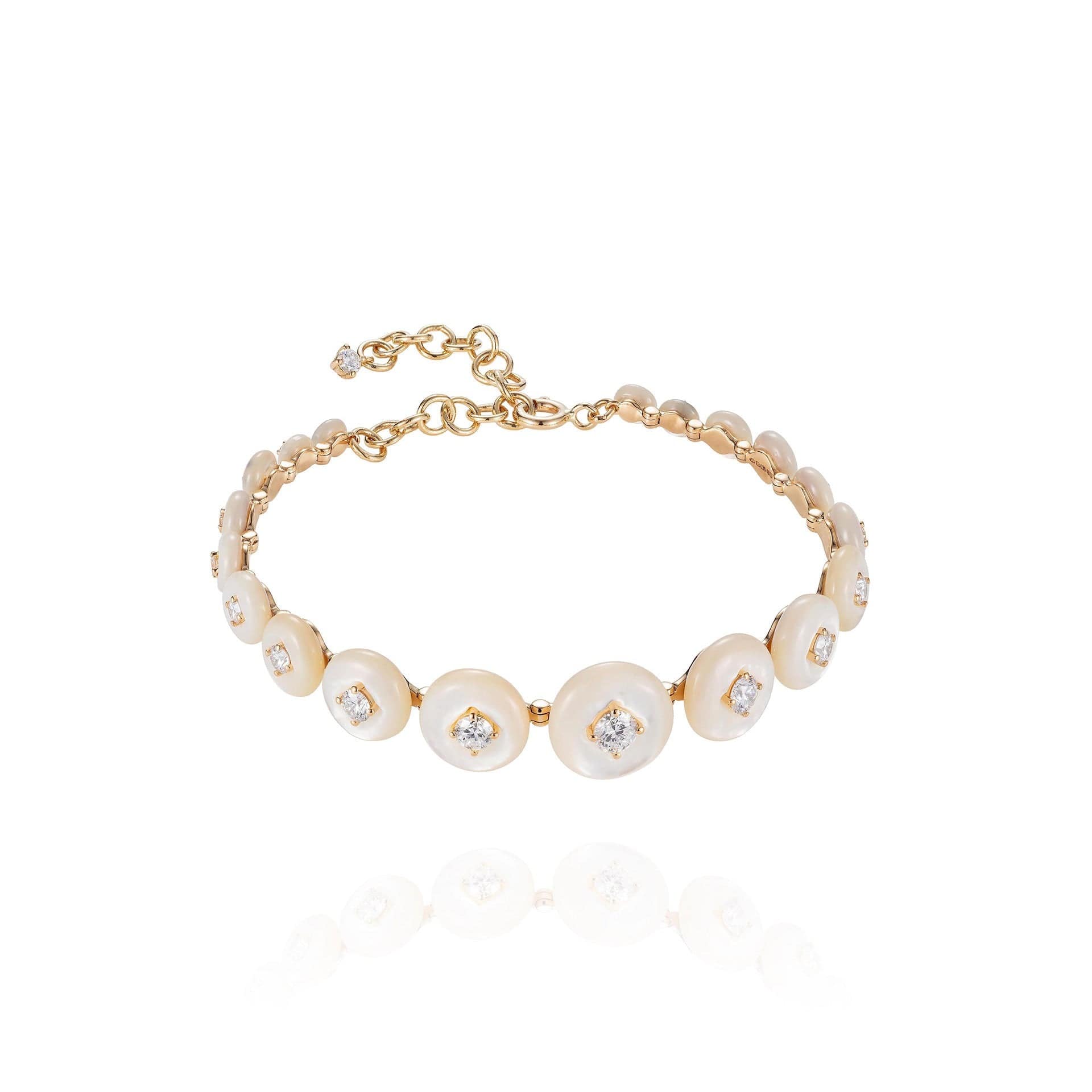 Fernando Jorge 18K Yellow Gold Diamond and White Mother of Pearl Bracelet