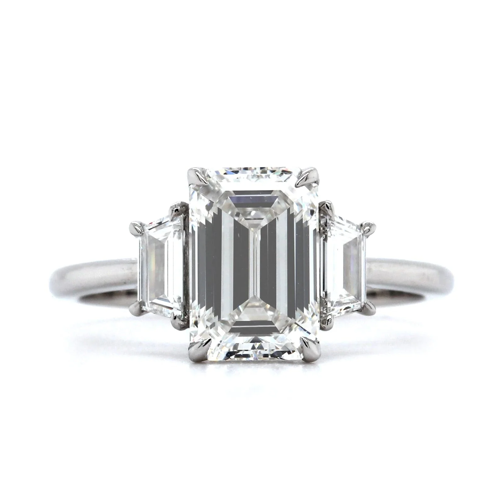 Platinum Three-Stone Emerald Engagement Ring