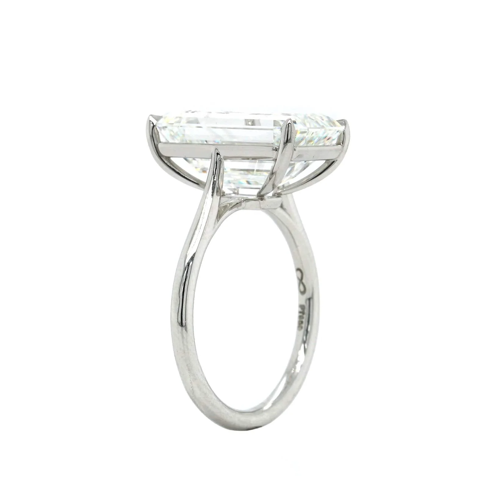 Platinum Solitaire Emerald Cut Diamond Engagement Ring - Image 2