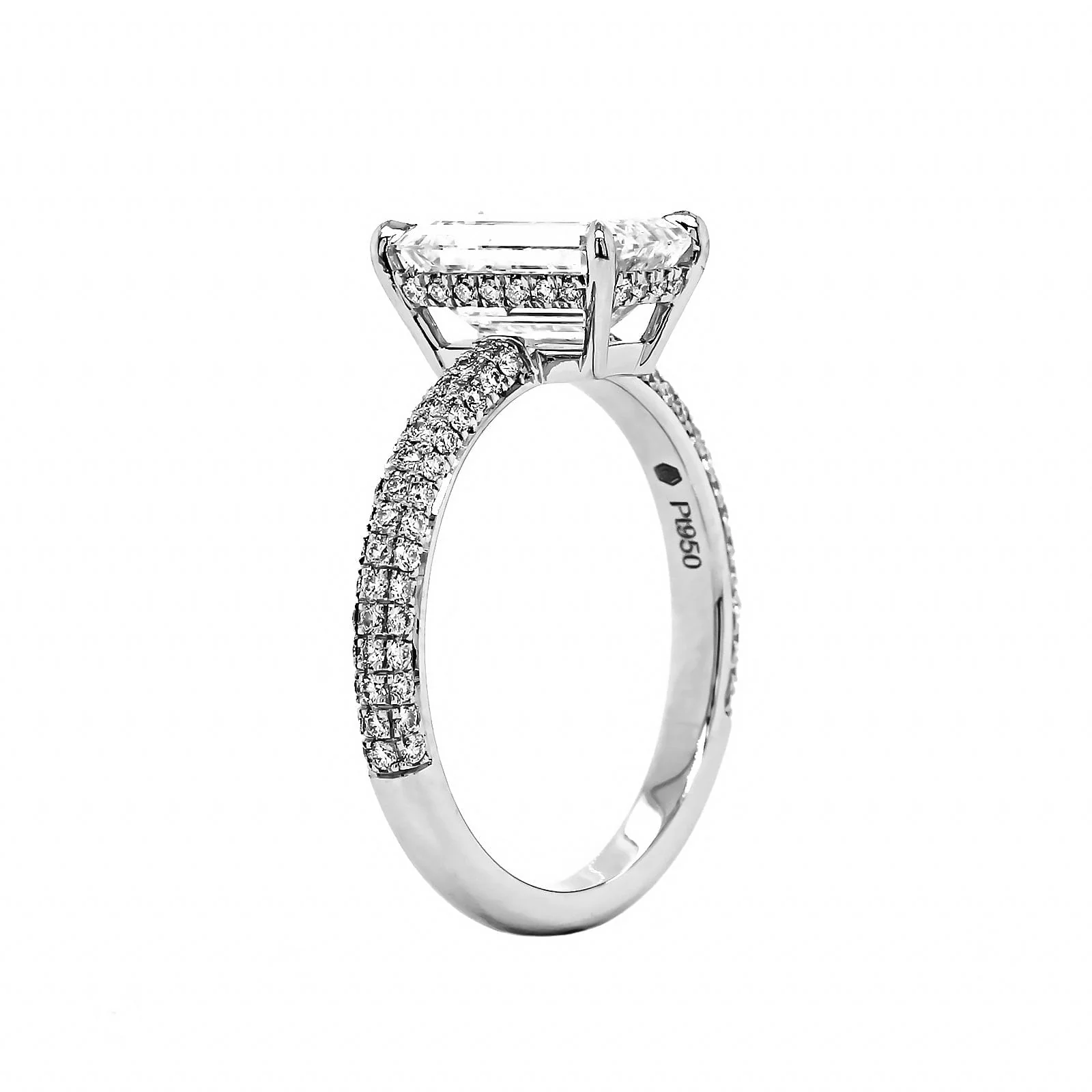 Platinum Emerald Cut Diamond with Hidden Halo Diamond Engagement Ring - Image 2