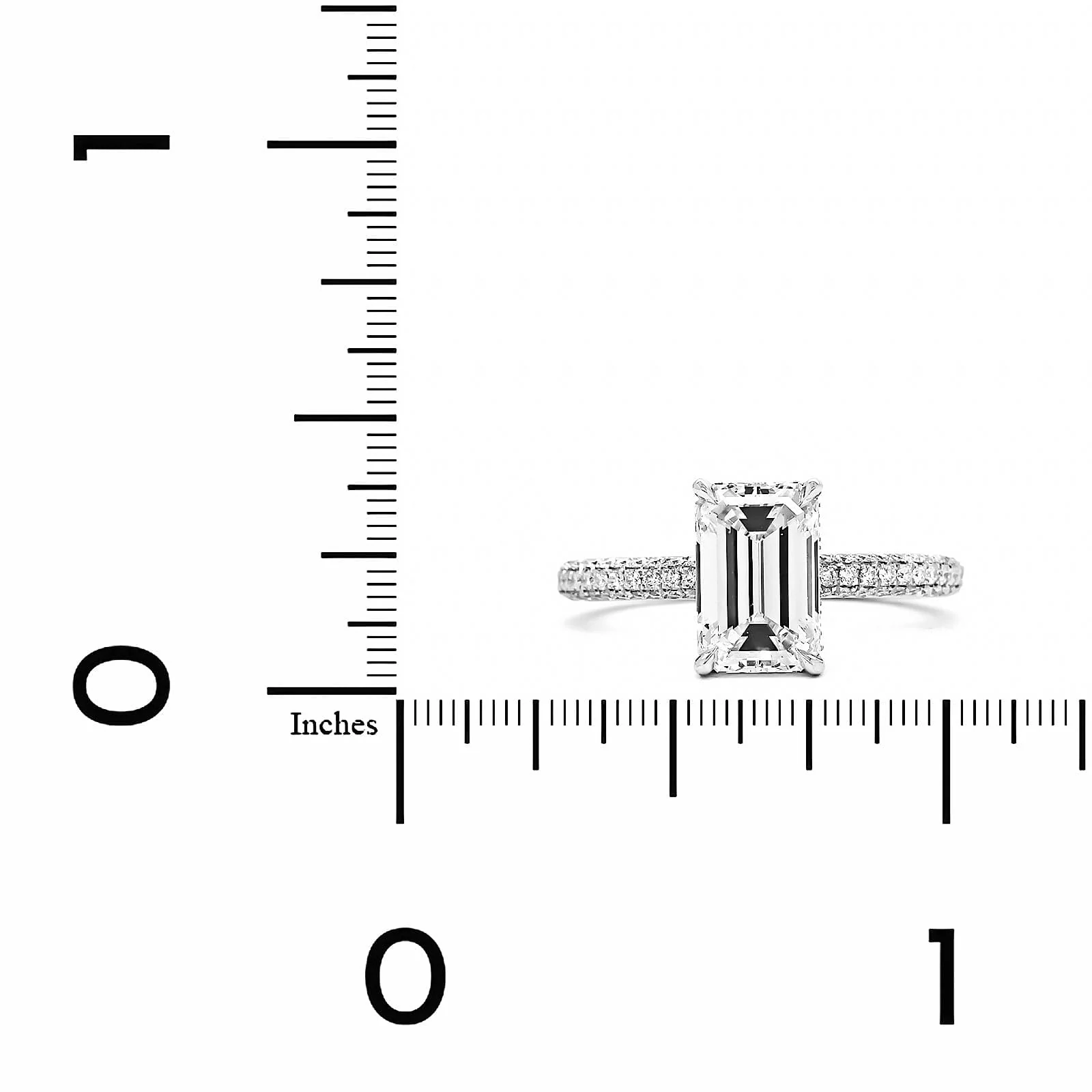 Platinum Emerald Cut Diamond with Hidden Halo Diamond Engagement Ring - Image 3