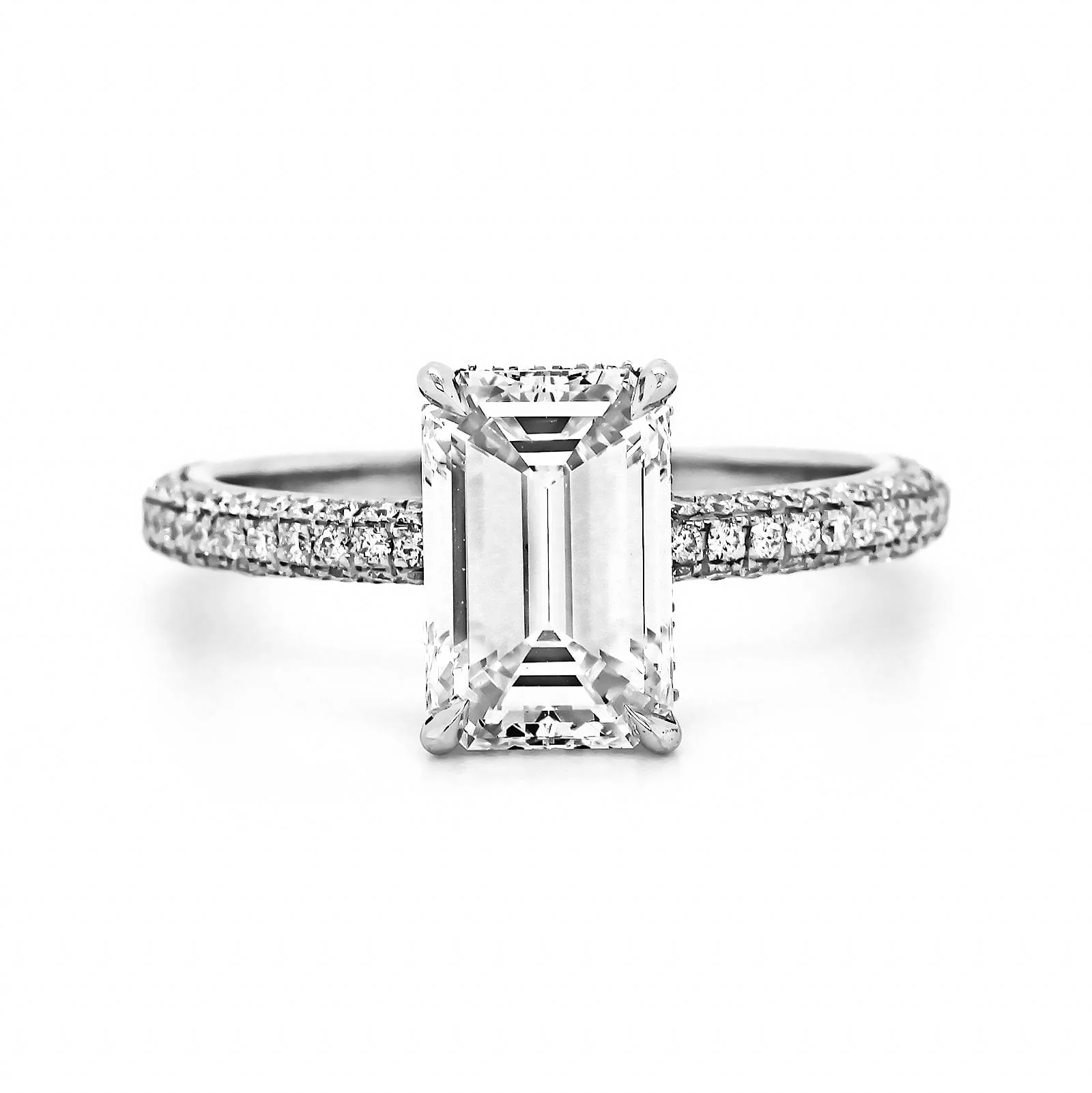 Platinum Emerald Cut Diamond with Hidden Halo Diamond Engagement Ring - Image 4