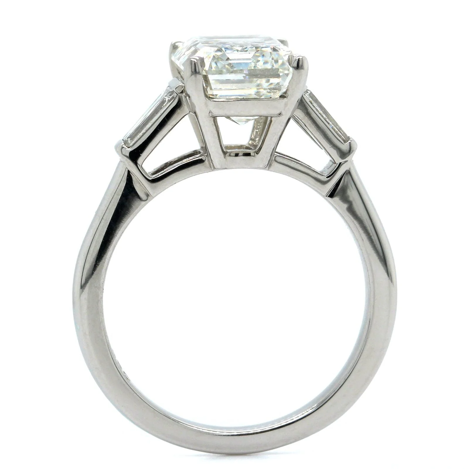 Platinum Emerald Diamond 3 Stone Engagement Ring - Image 2