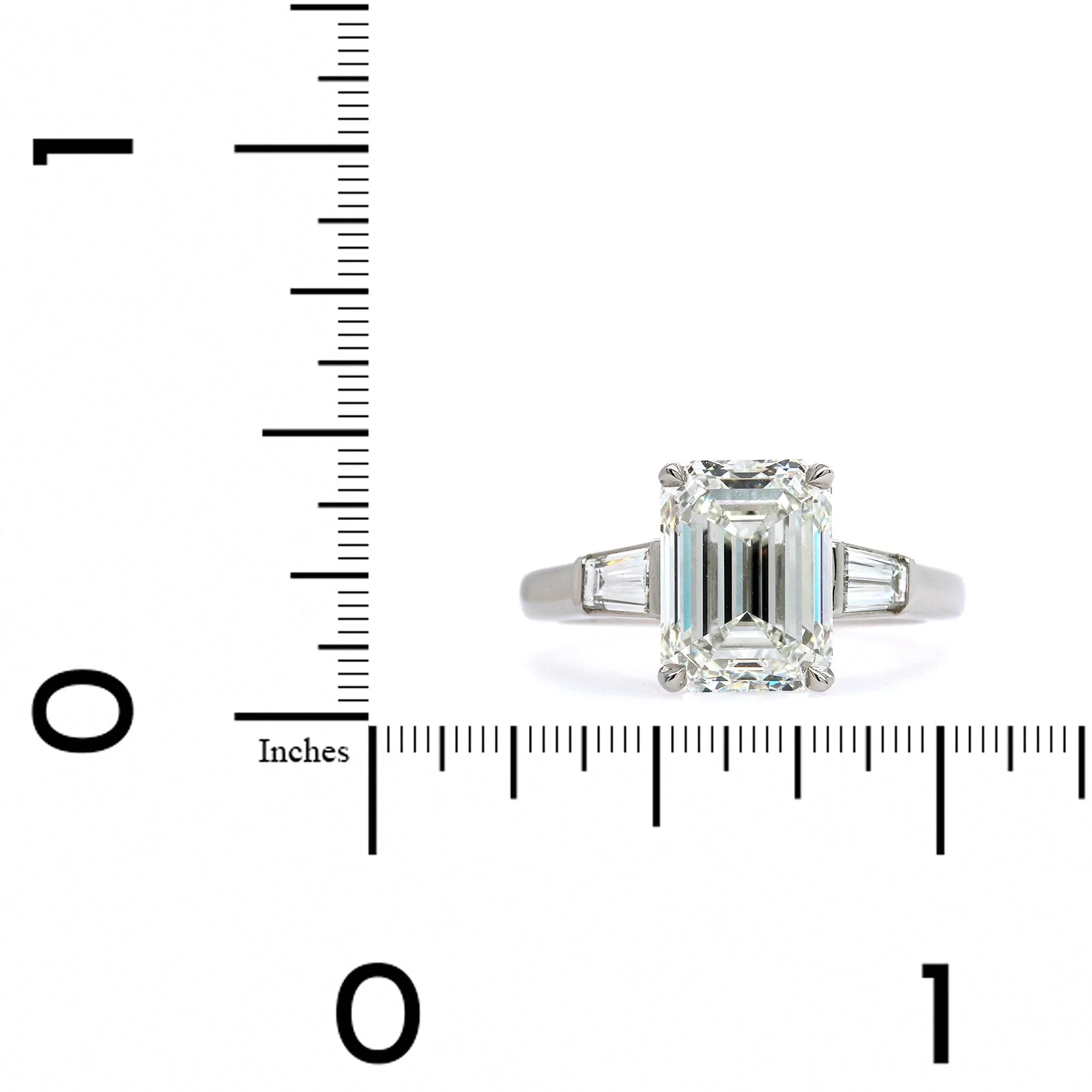 Platinum Emerald Diamond 3 Stone Engagement Ring - Image 4