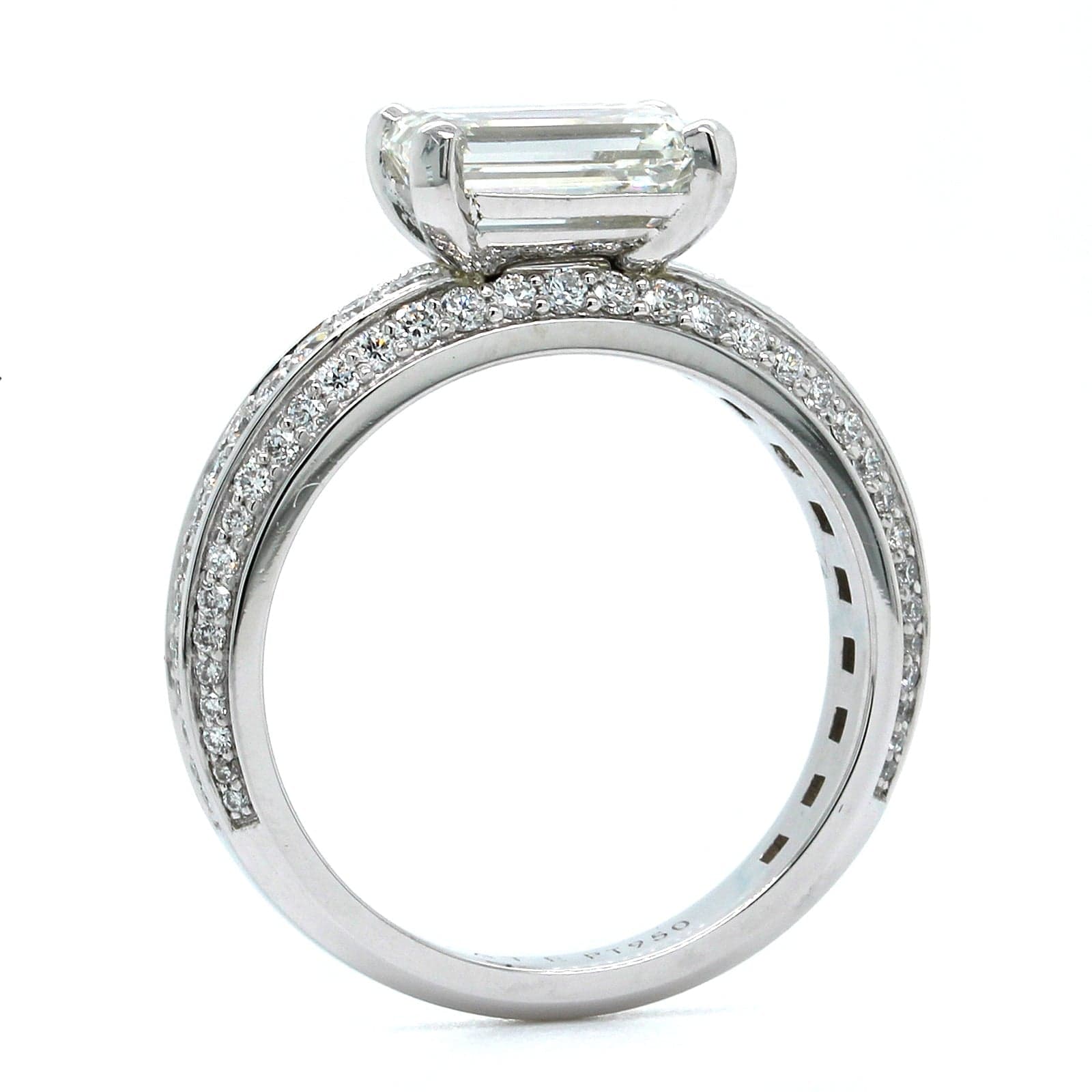 Platinum Emerald Cut Diamond Engagement Ring - Image 3