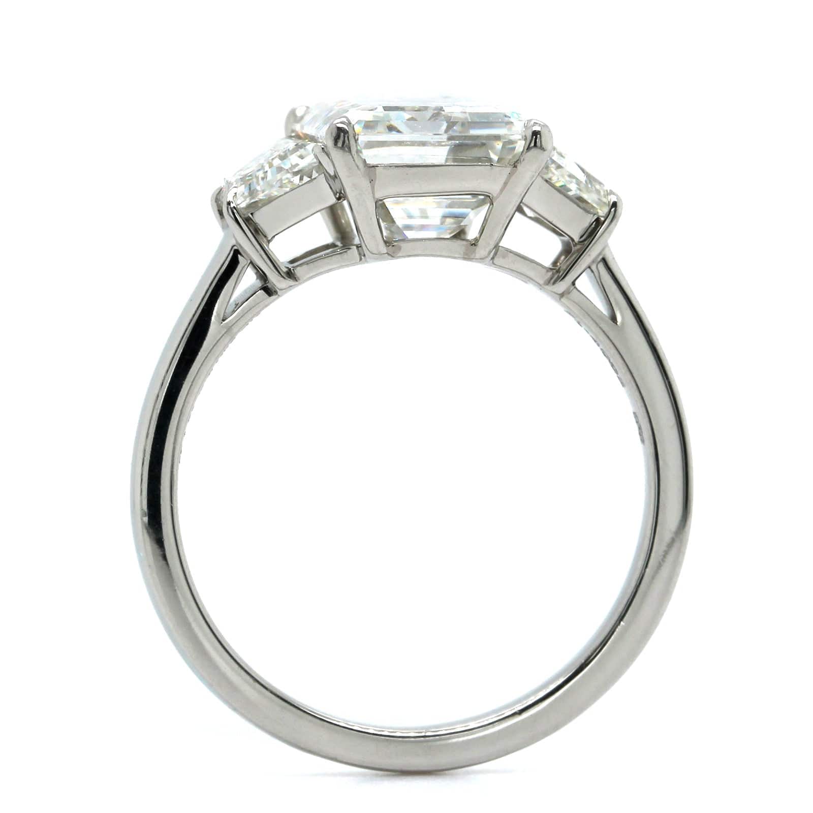 Platinum Emerald Cut Diamond 3 Stone Engagement Ring - Image 4