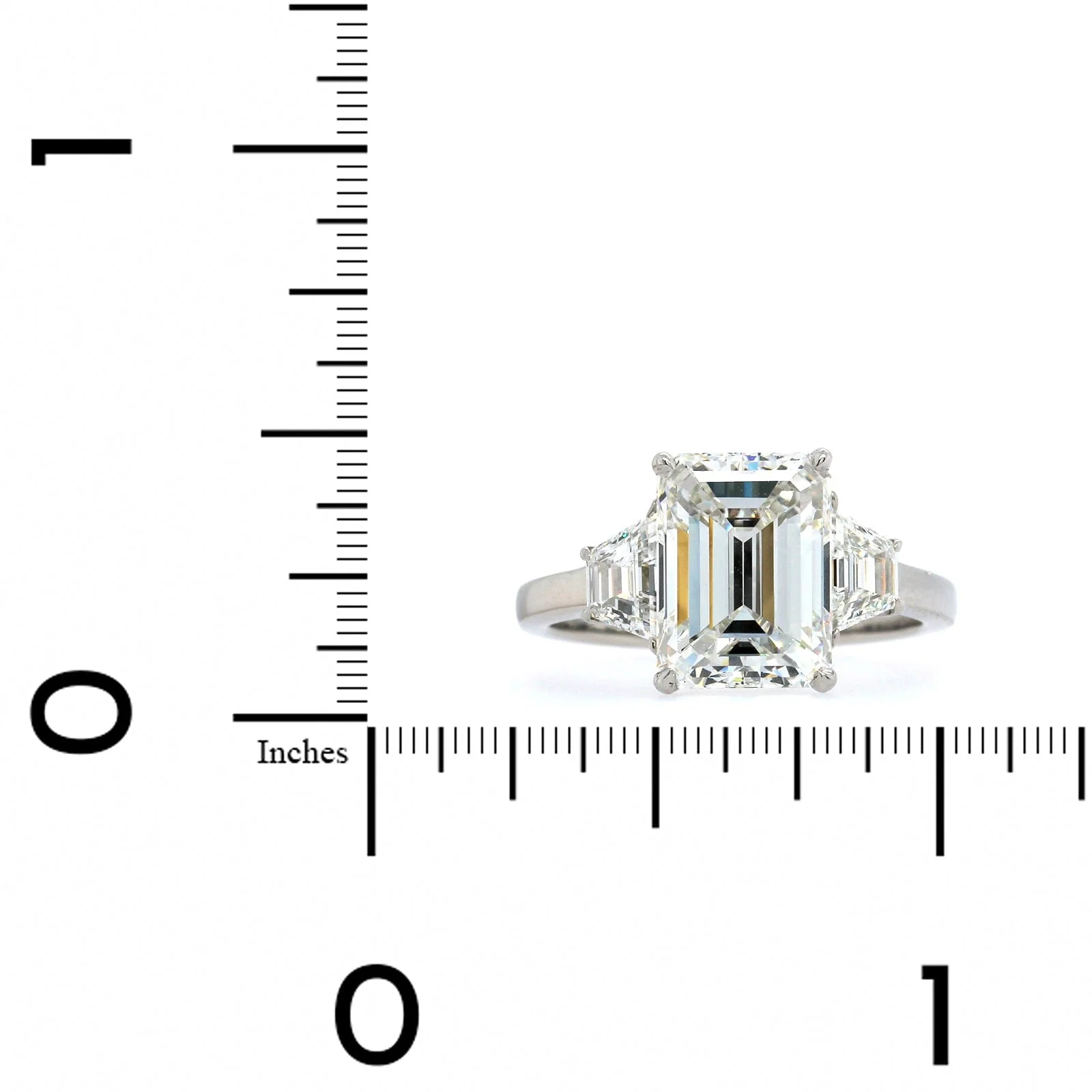 Platinum Emerald Cut Diamond 3 Stone Engagement Ring - Image 5