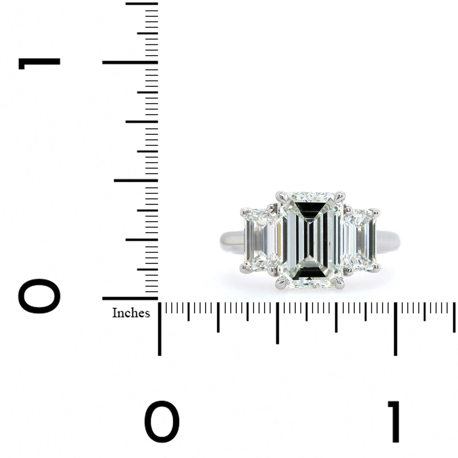 Platinum 3 Stone Emerald Cut Diamond Engagement Ring - Image 4