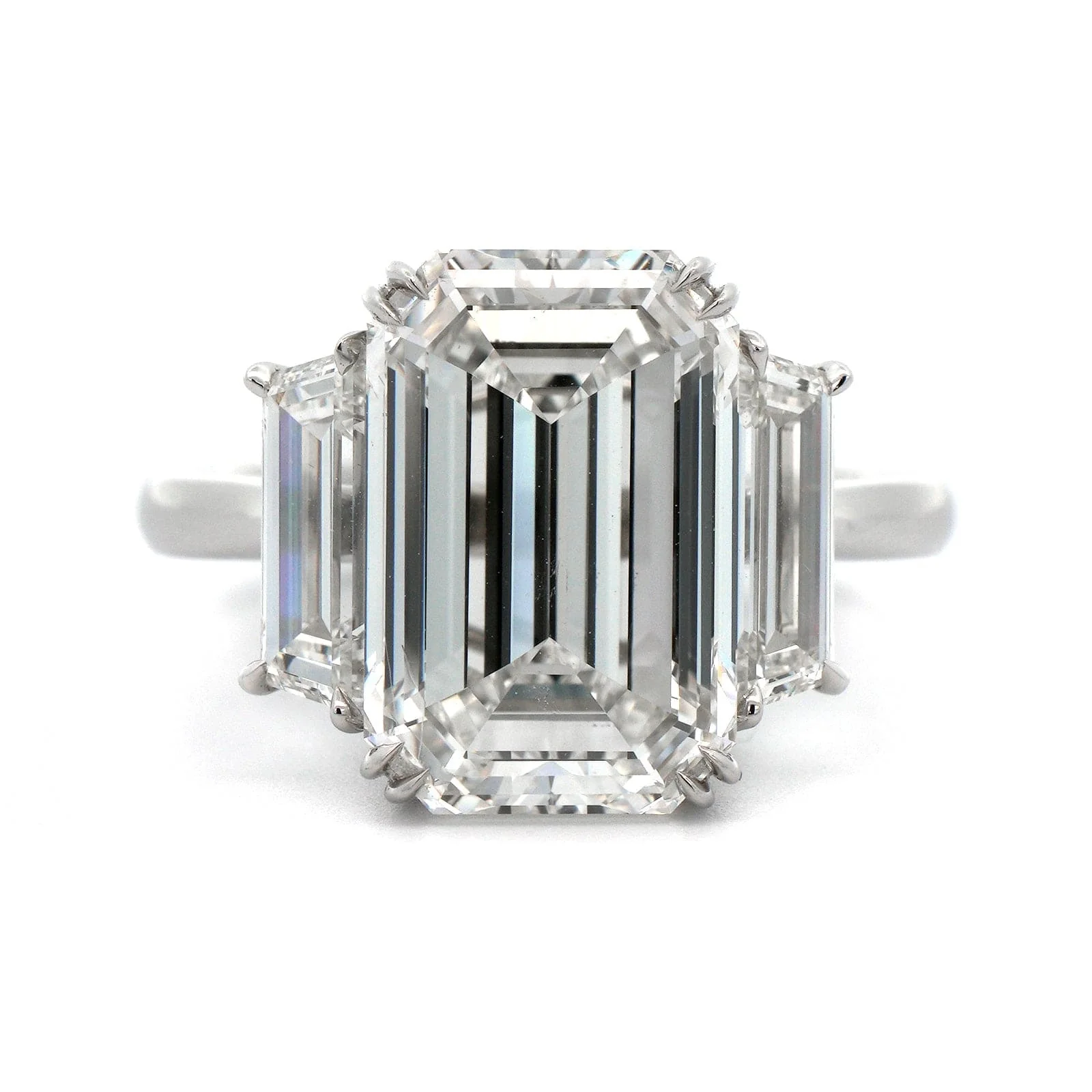 Platinum Emerald Cut Diamond 3 Stone Engagement Ring