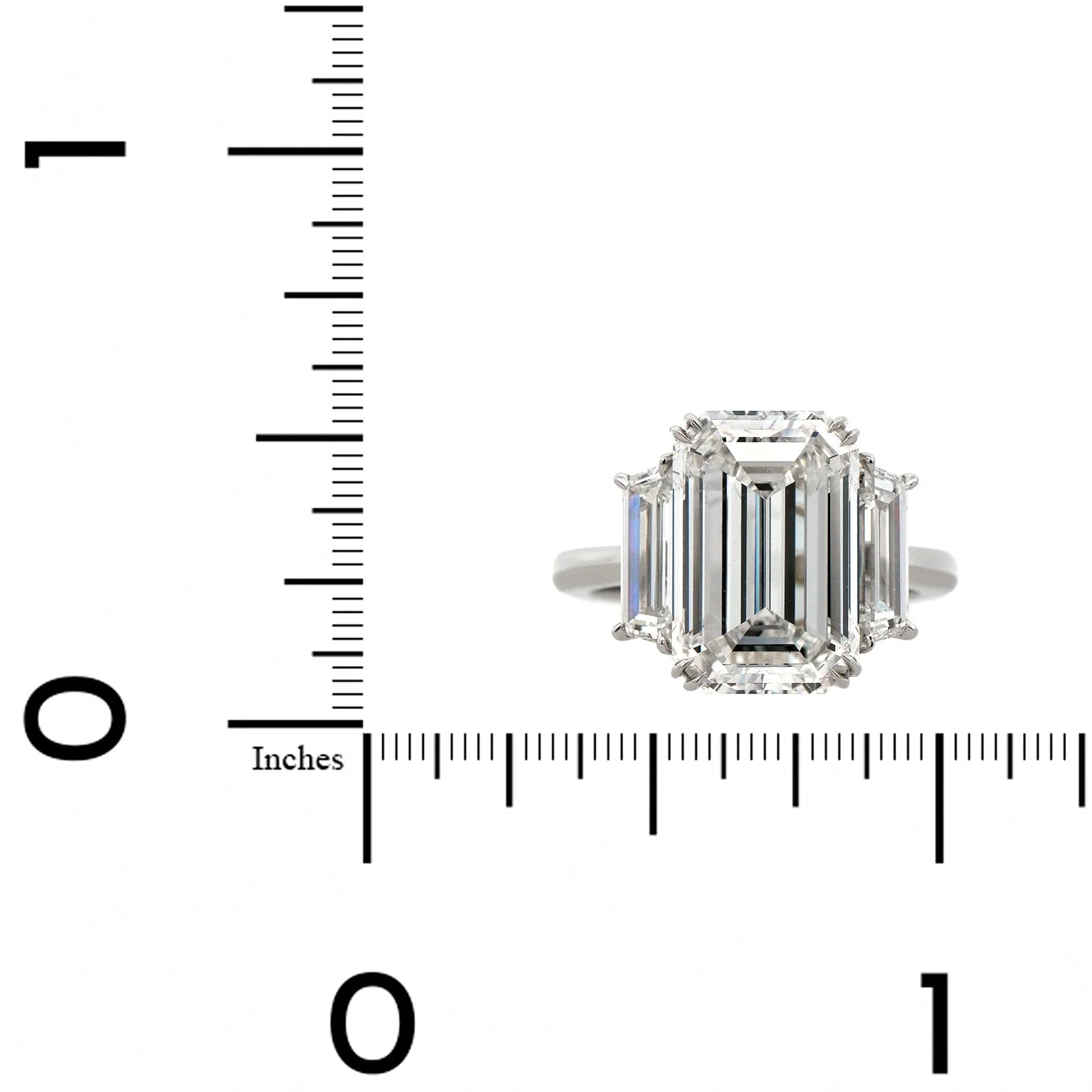 Platinum Emerald Cut Diamond 3 Stone Engagement Ring - Image 4