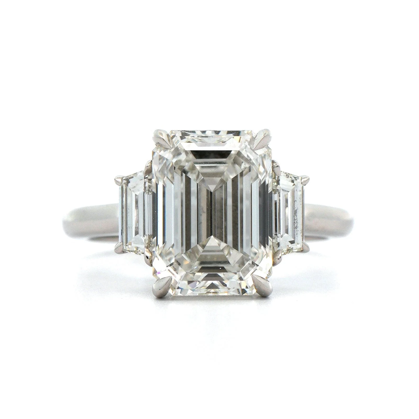 Platinum 3 Stone Emerald Cut Diamond Engagement Ring