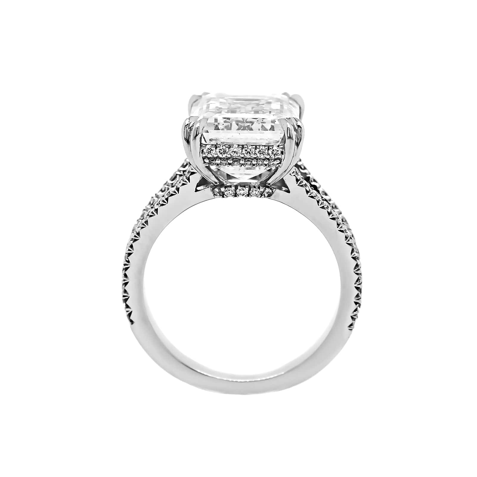 Platinum Emerald Cut Diamond Split Shank Engagement Ring - Image 3
