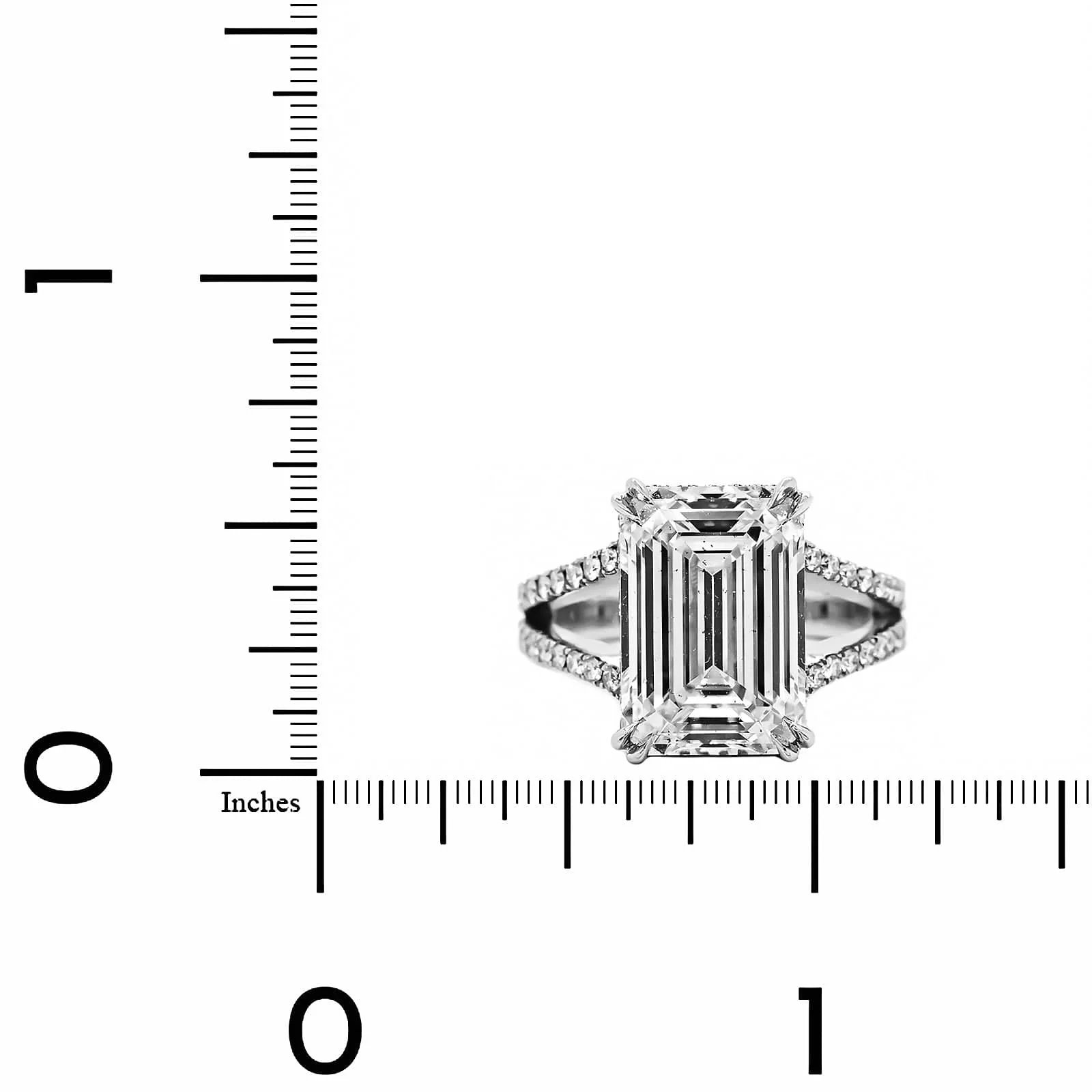 Platinum Emerald Cut Diamond Split Shank Engagement Ring - Image 4