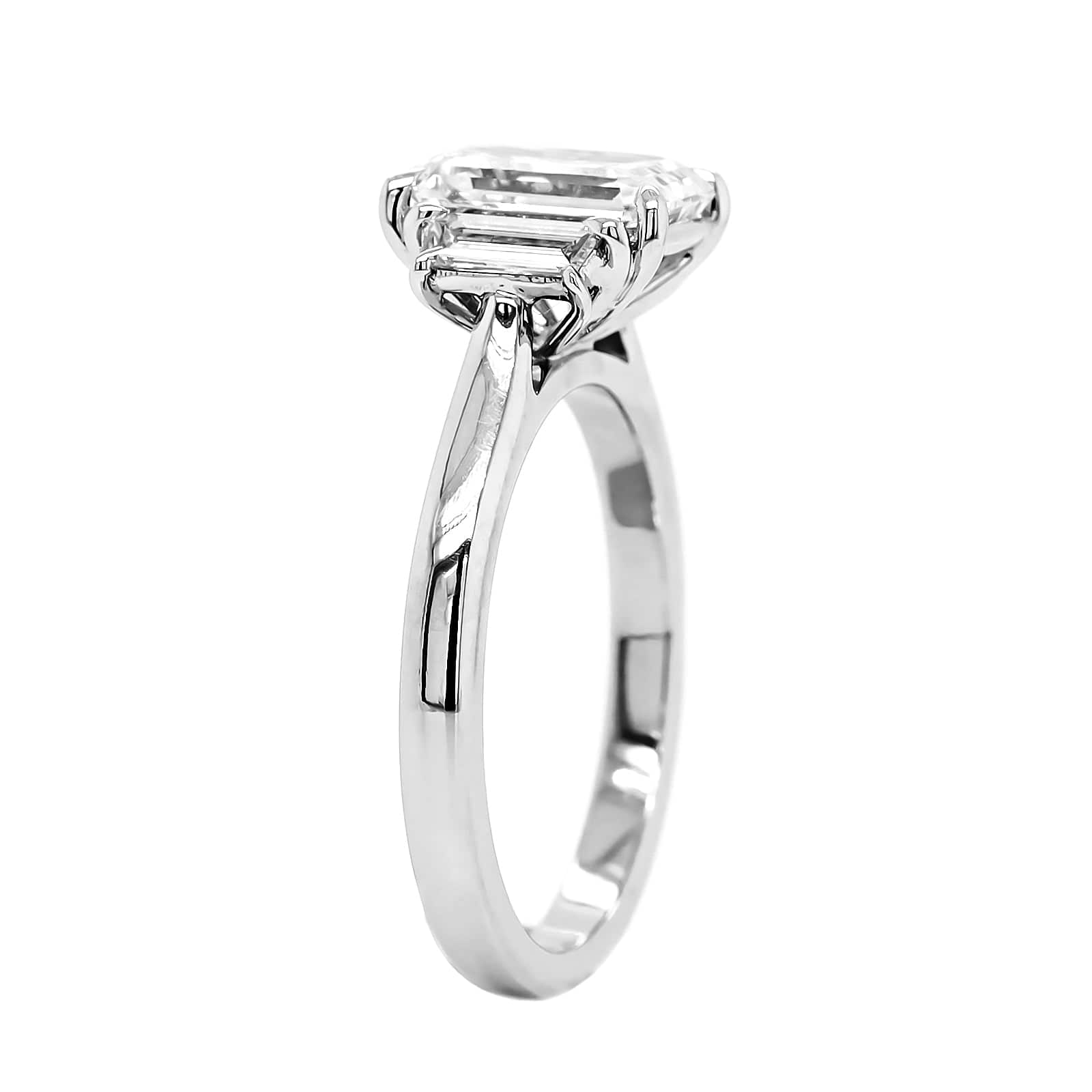 Platinum Emerald Cut and Trap Diamond Engagement Ring - Image 2