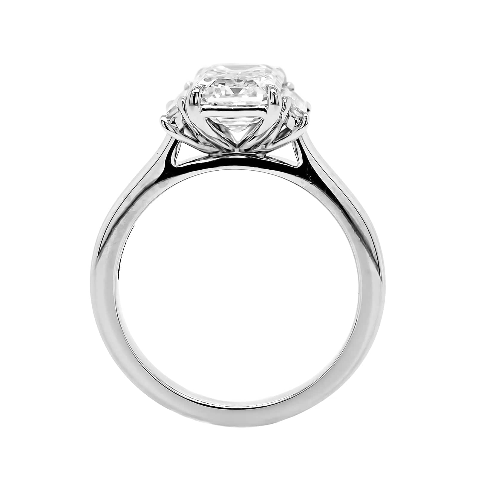 Platinum Emerald Cut and Trap Diamond Engagement Ring - Image 3