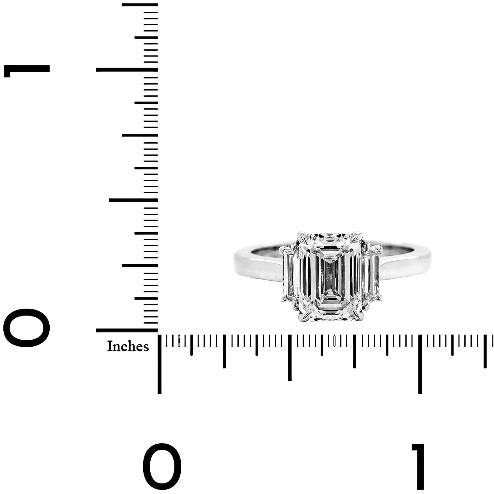 Platinum Emerald Cut and Trap Diamond Engagement Ring - Image 4