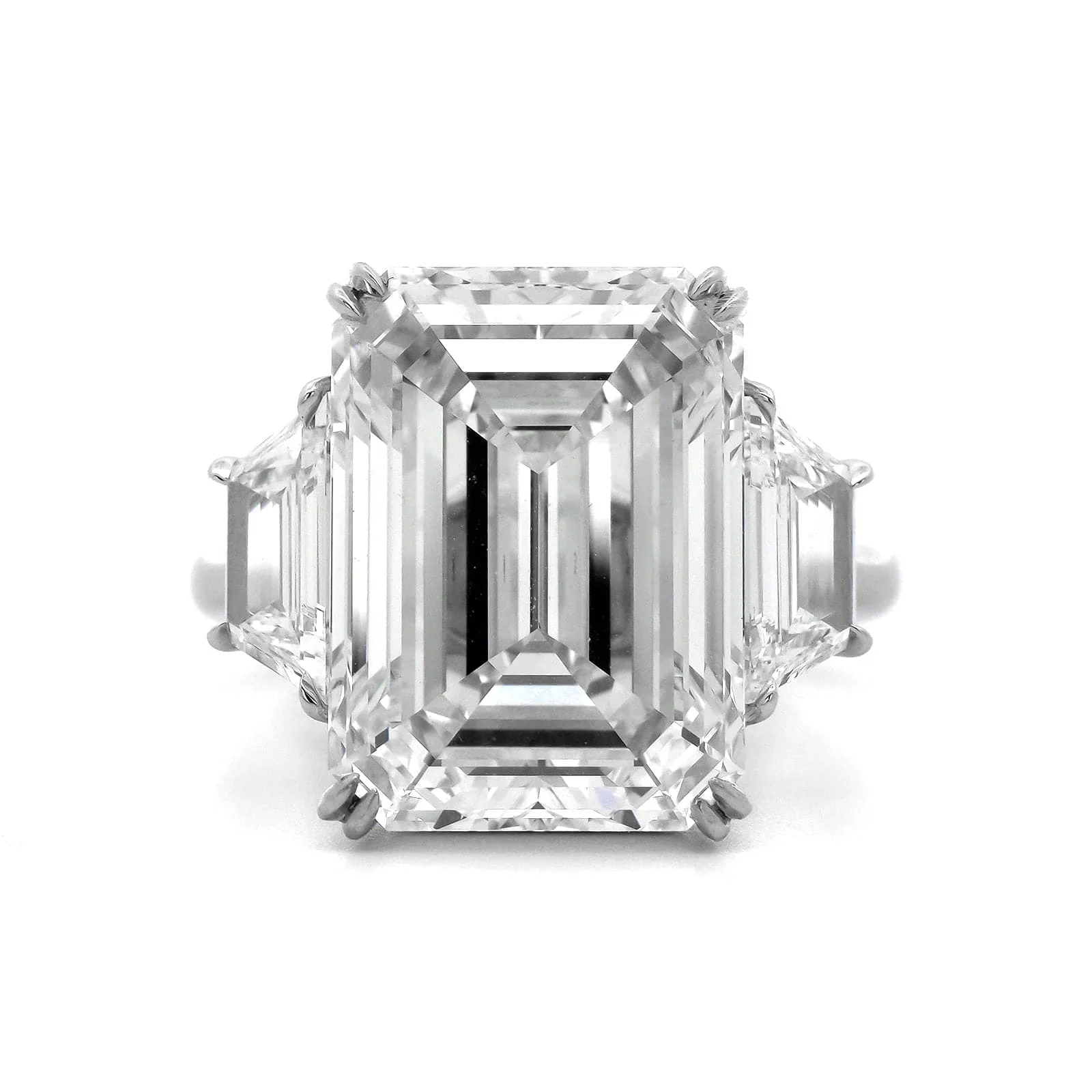 Platinum Emerald Diamond 3 Stone Engagement Ring