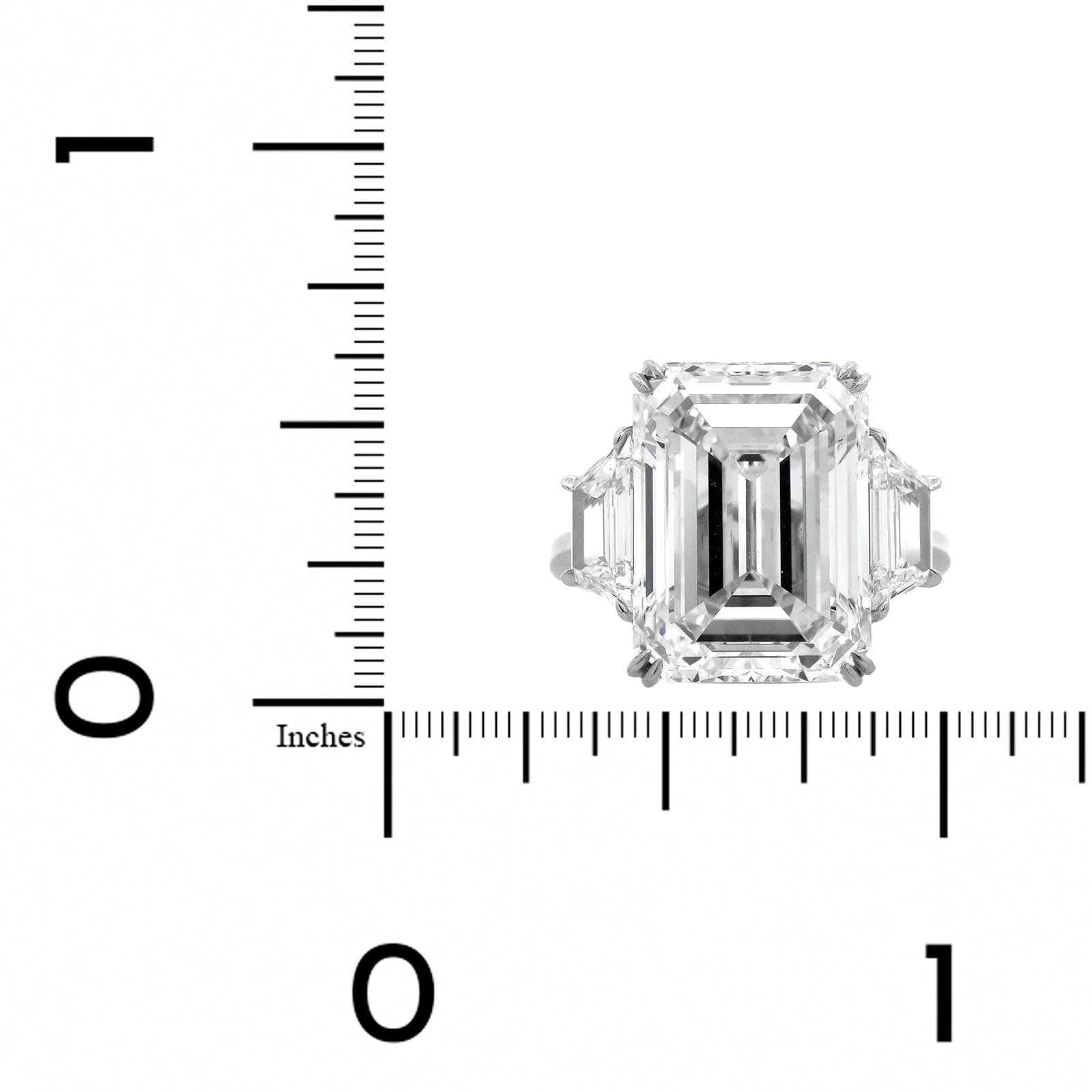 Platinum Emerald Diamond 3 Stone Engagement Ring - Image 4