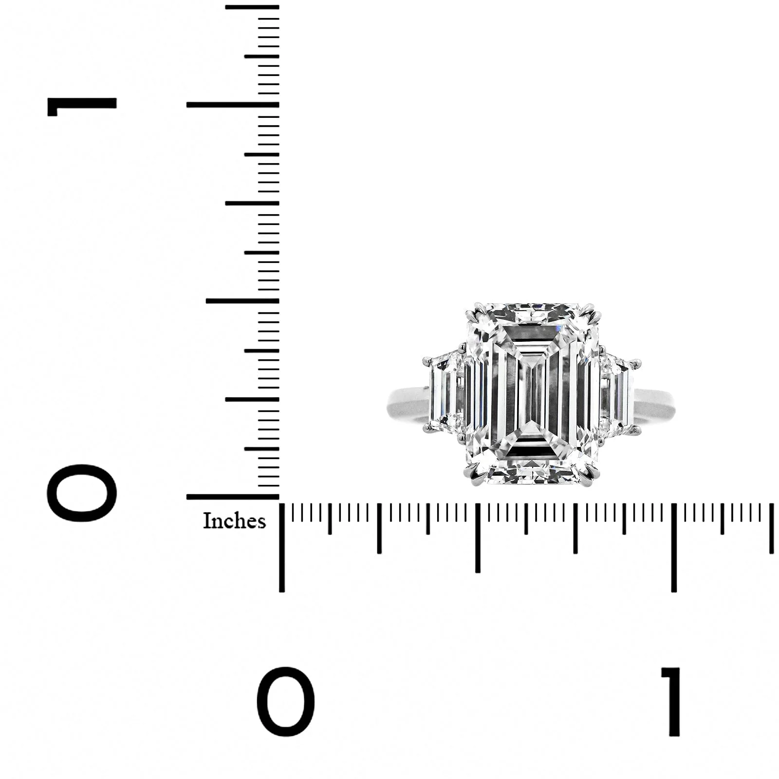 Platinum Emerald Cut Diamond 3 Stone Engagement Ring - Image 4