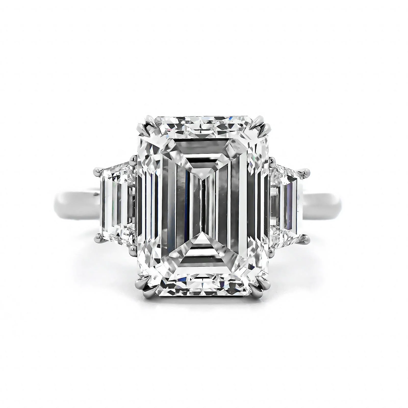 Platinum Emerald Cut Diamond 3 Stone Engagement Ring - Image 5