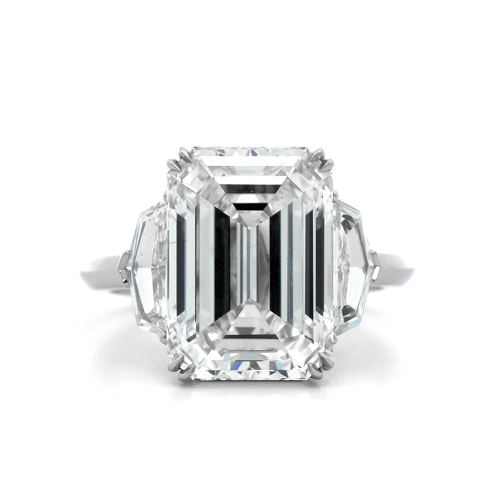 Platinum Emerald Cut Diamond 3 Stone Engagement Ring