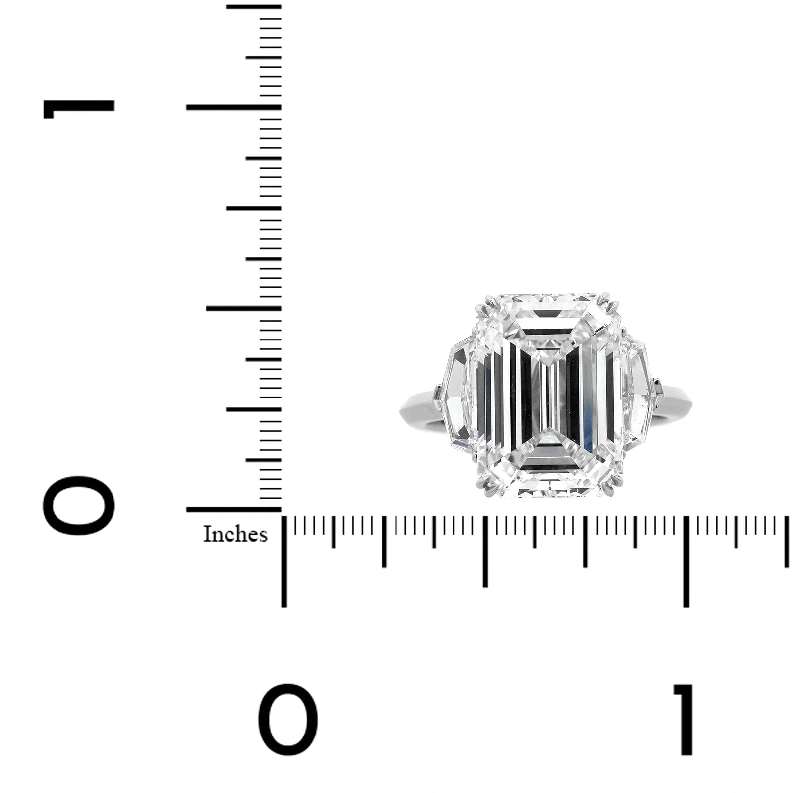 Platinum Emerald Cut Diamond 3 Stone Engagement Ring - Image 4