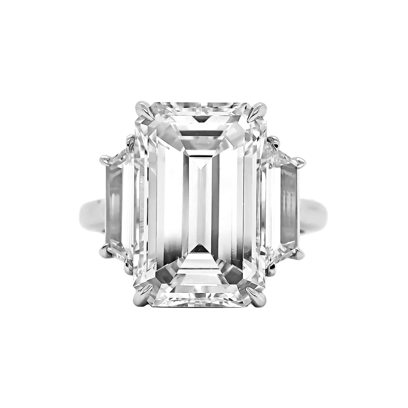 Platinum 3 Stone Emerald Cut Diamond Engagement Ring