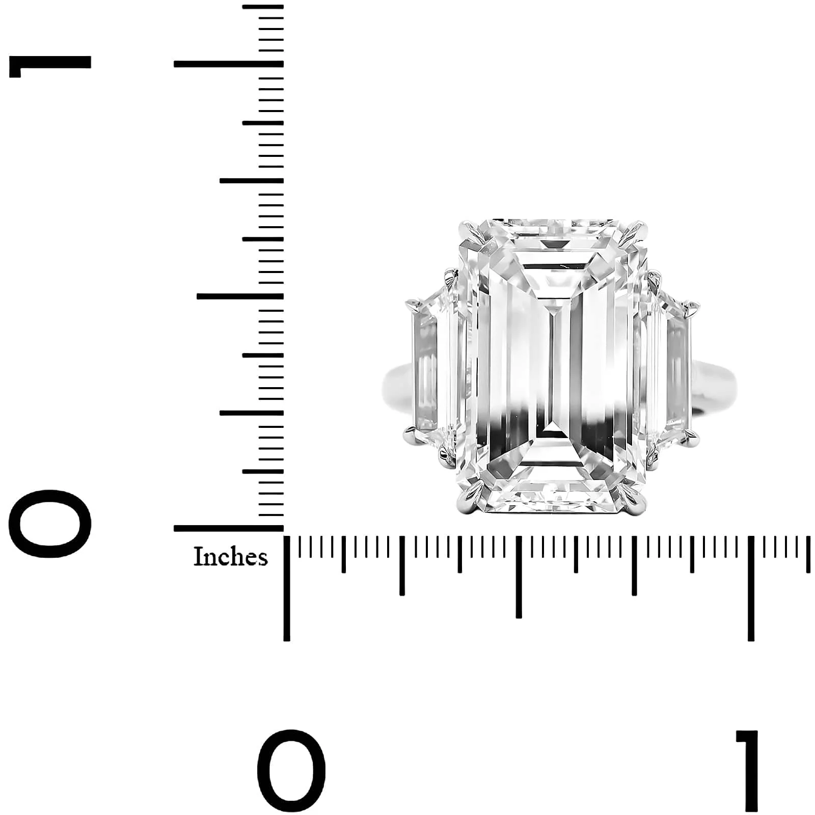 Platinum 3 Stone Emerald Cut Diamond Engagement Ring - Image 4