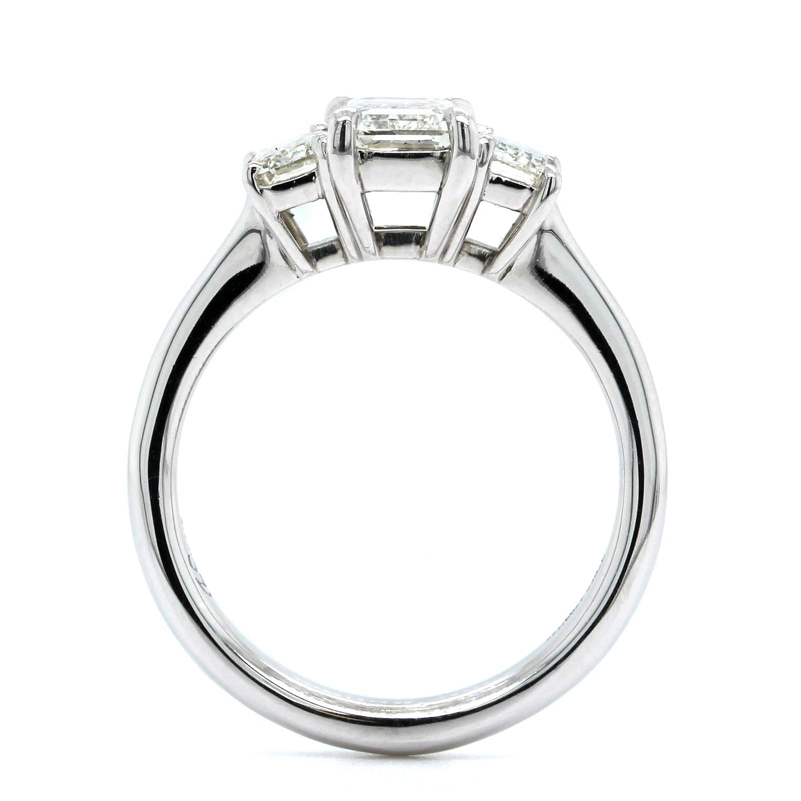 Platinum Emerald Diamond 3 Stone Engagement Ring - Image 3