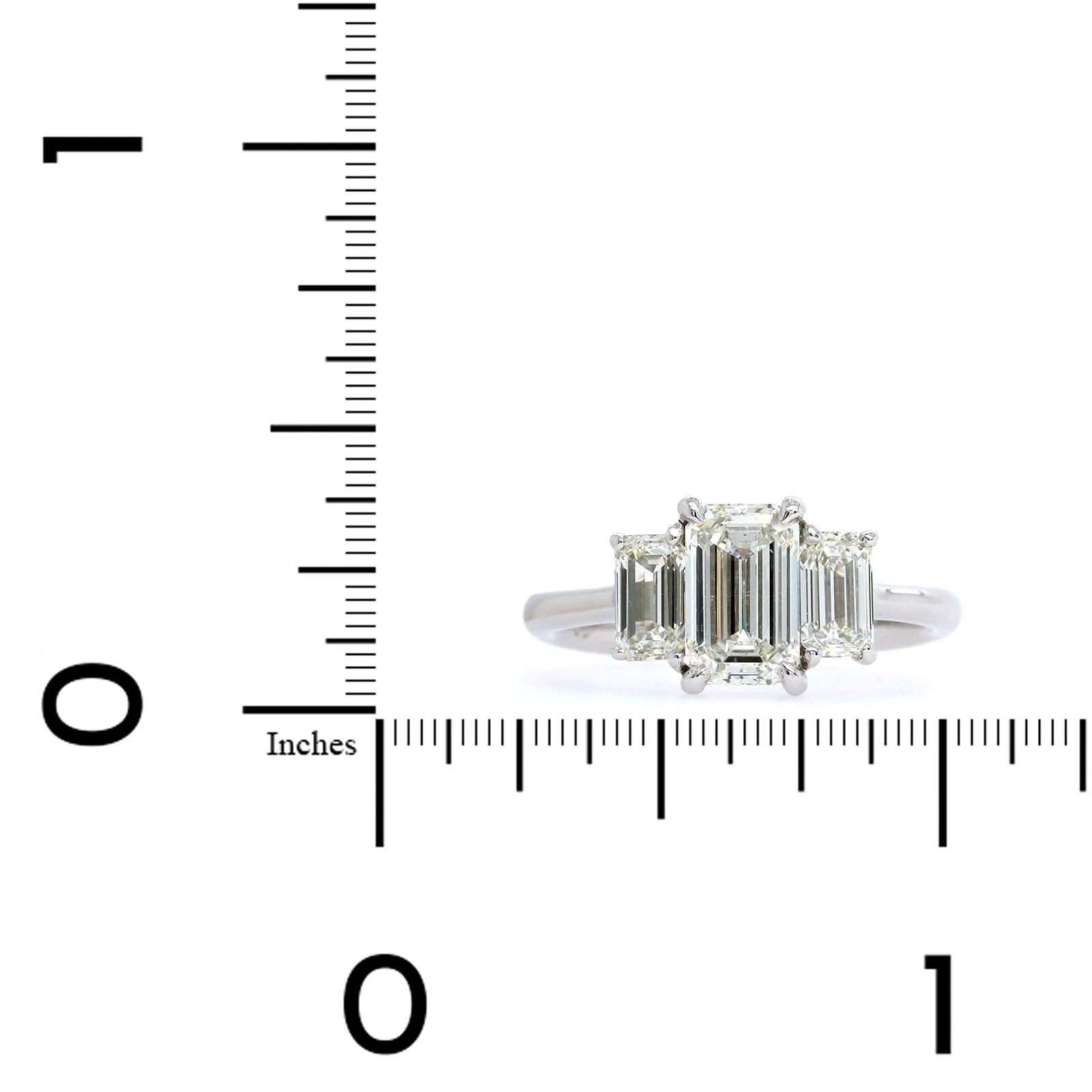 Platinum Emerald Diamond 3 Stone Engagement Ring - Image 4