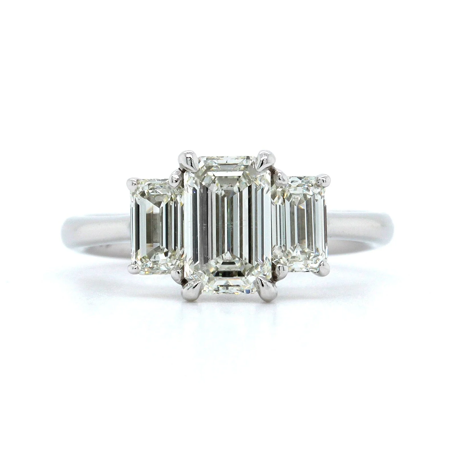 Platinum Emerald Diamond 3 Stone Engagement Ring - Image 5