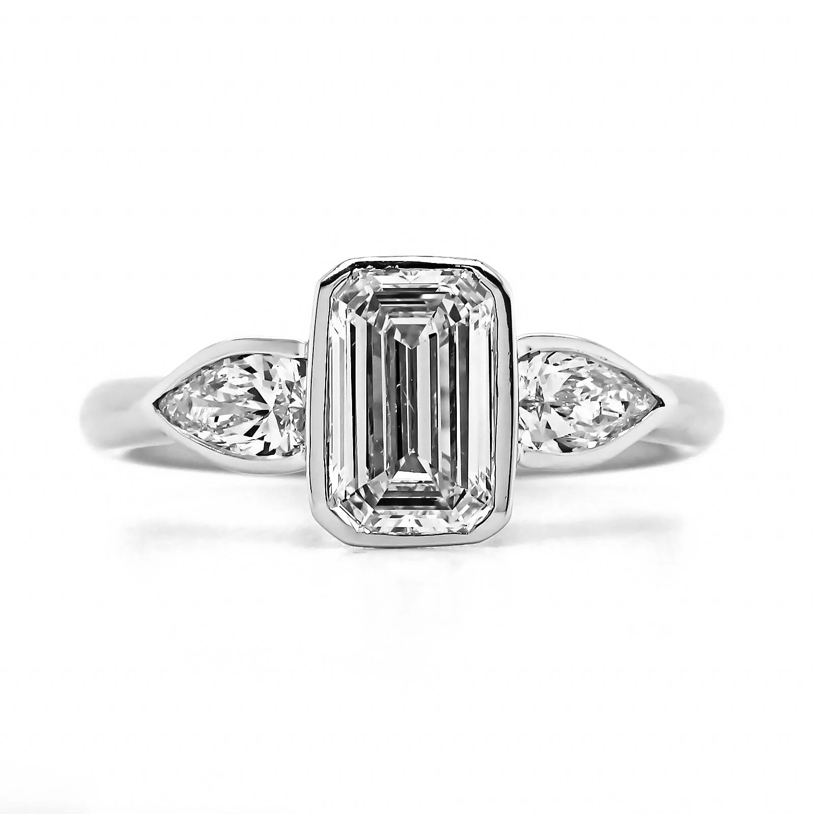 Platinum 3 Stone Bezel Set Diamond Engagement Ring - Image 5