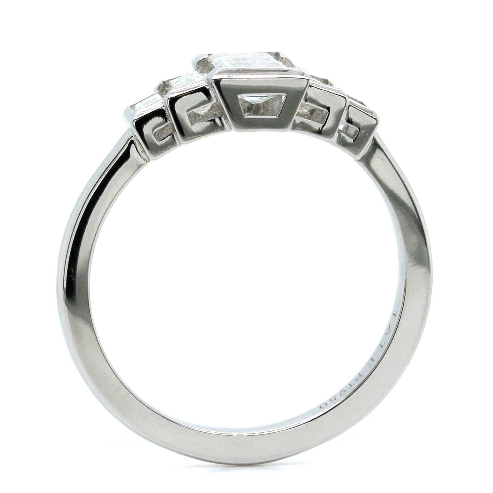 Platinum 5 Stone Emerald Cut Retro Style Engagement Ring - Image 3