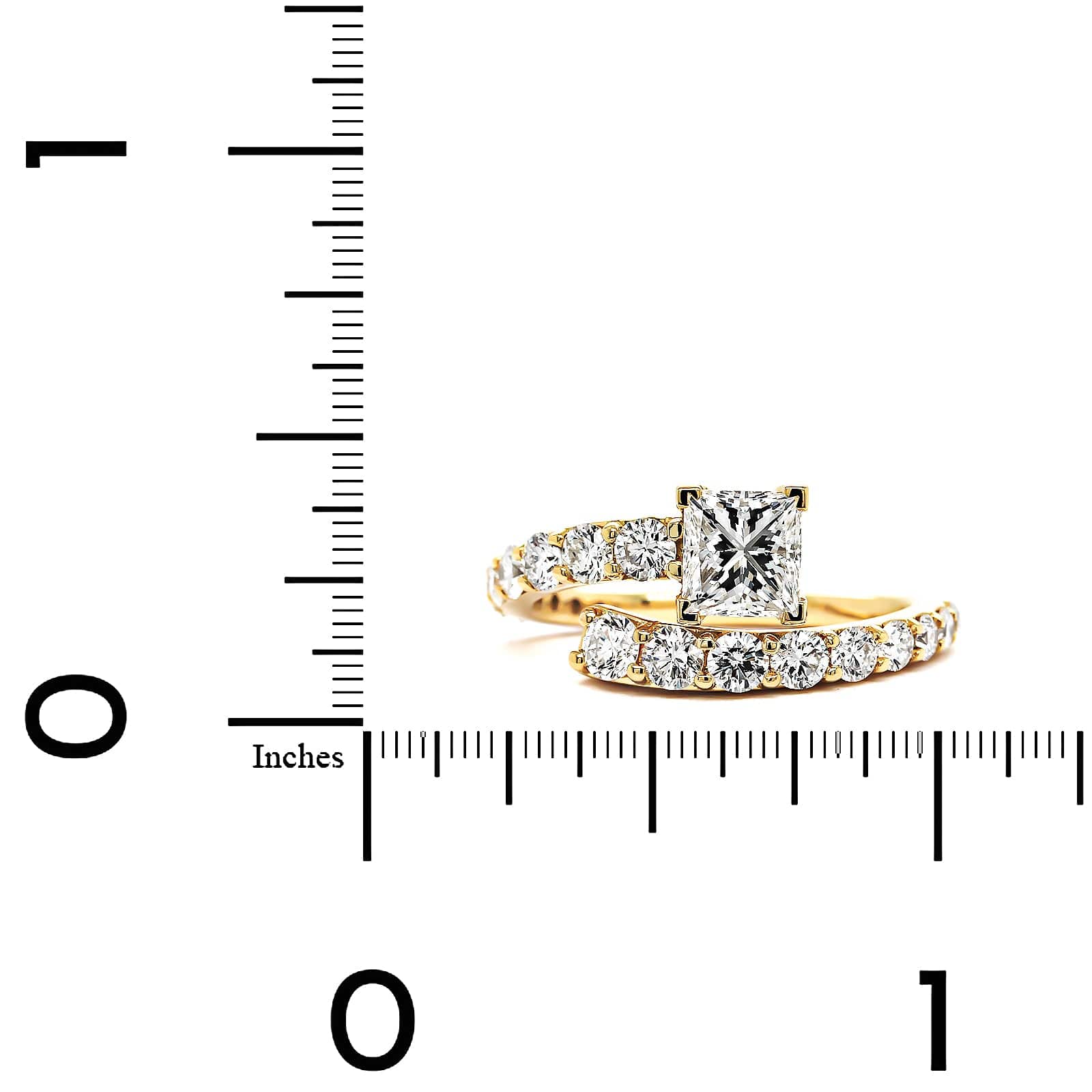 18K Yellow Gold Princess Cut Diamond Bypass Engagement Ring - Image 3