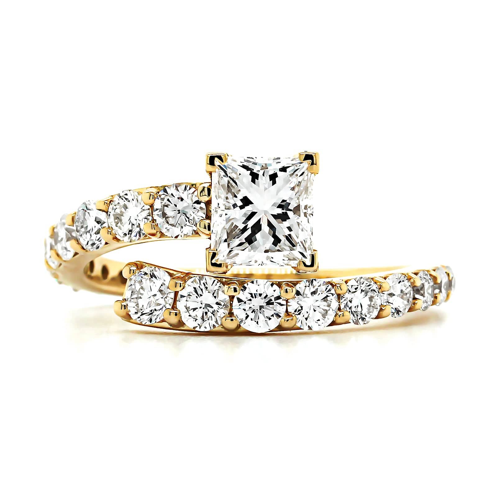18K Yellow Gold Princess Cut Diamond Bypass Engagement Ring - Image 4