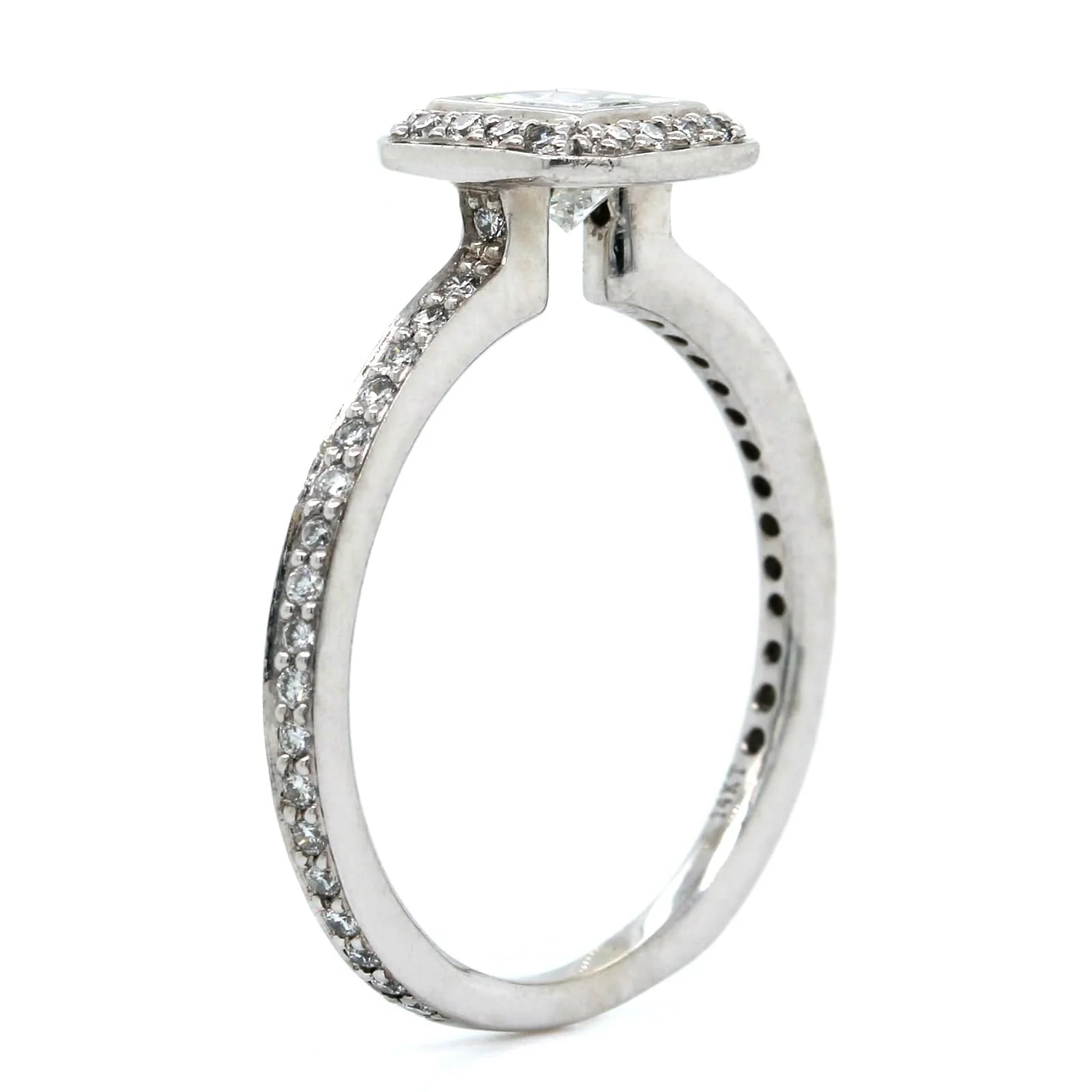 14K White Gold Princess Cut Diamond Halo Engagement Ring - Image 2