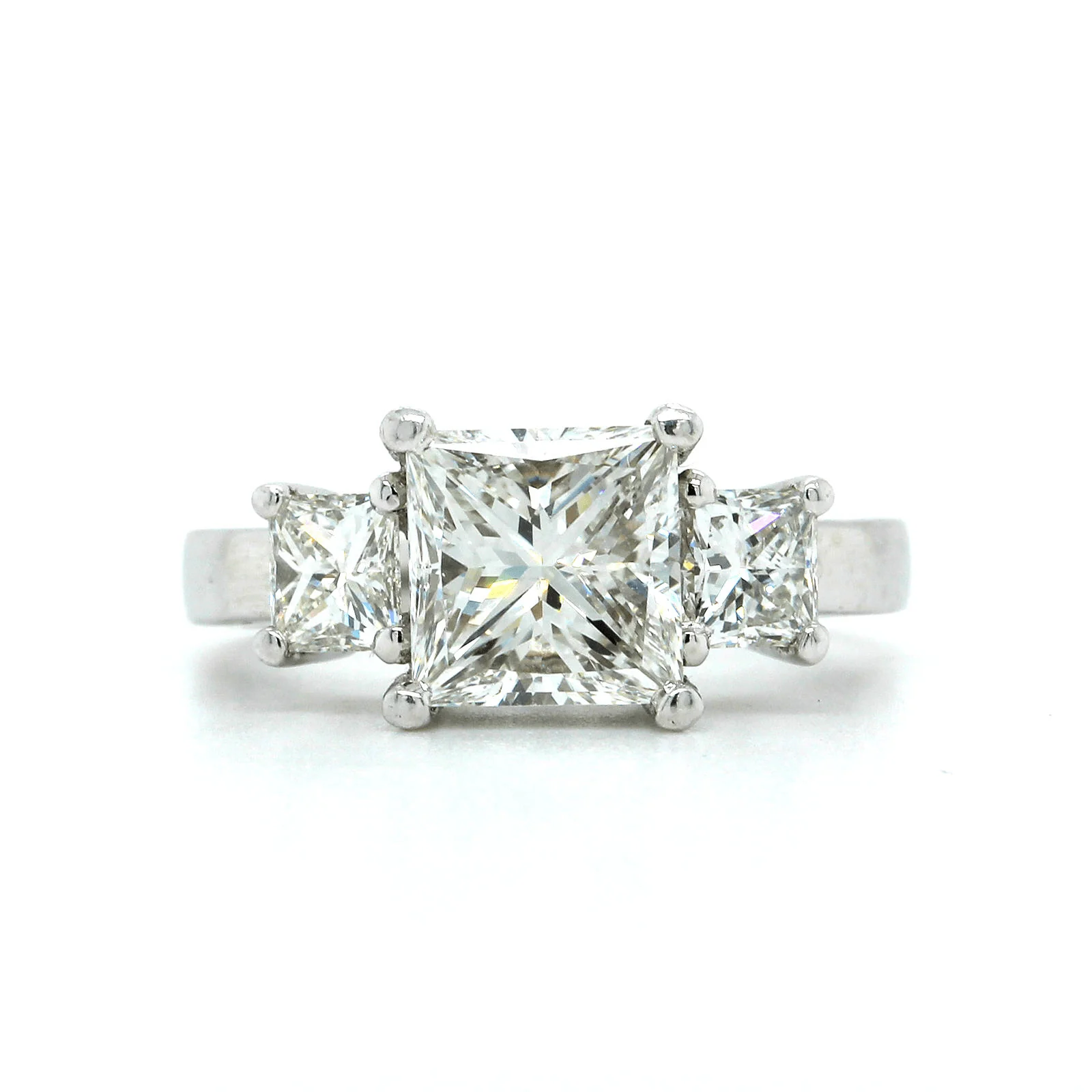 Platinum 3 Stone Princess Cut Diamond Engagement Ring