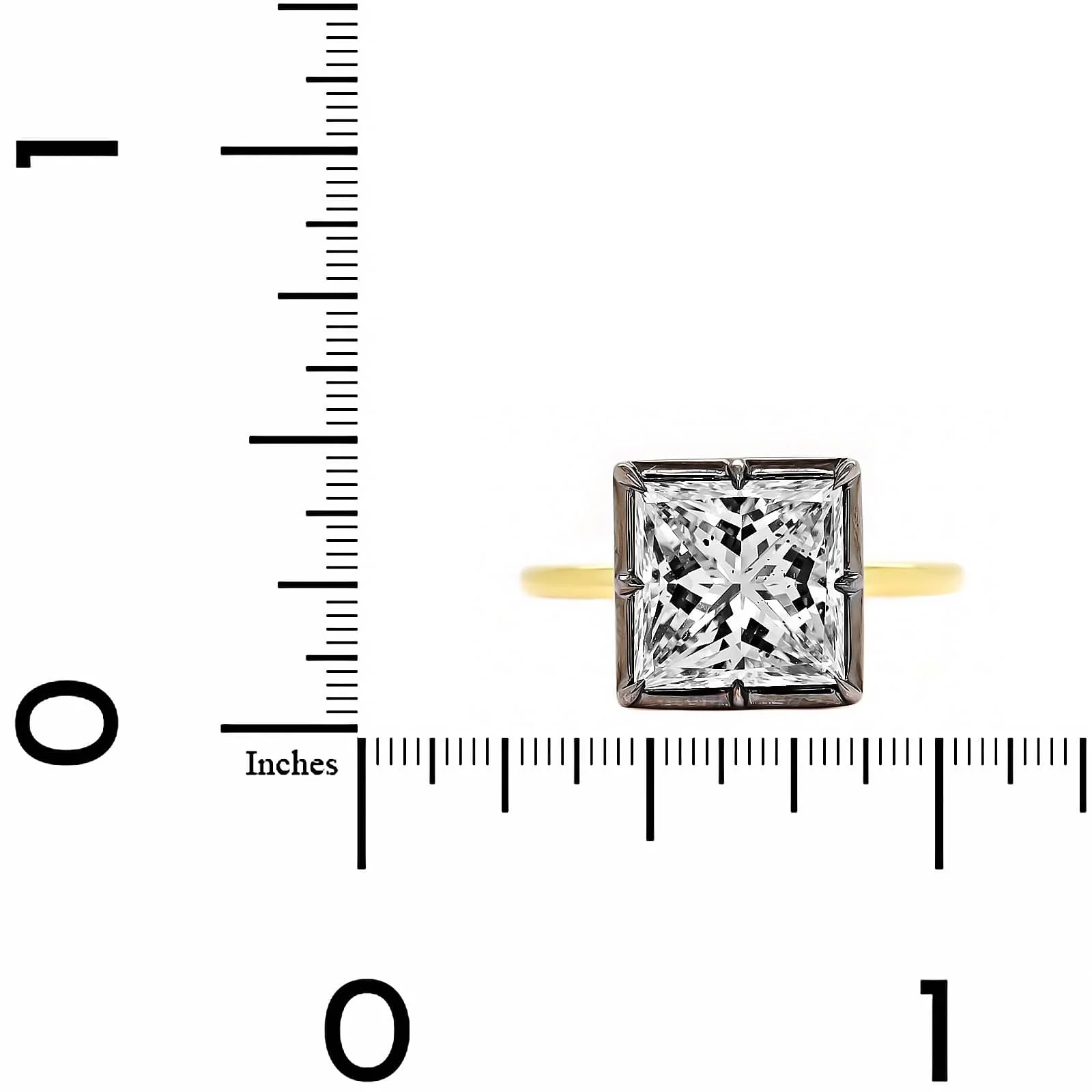 18K Yellow Gold Square Diamond Engagement Ring - Image 4
