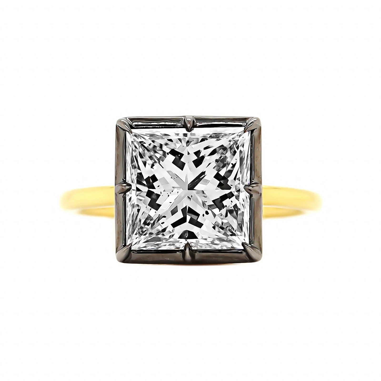 18K Yellow Gold Square Diamond Engagement Ring - Image 5